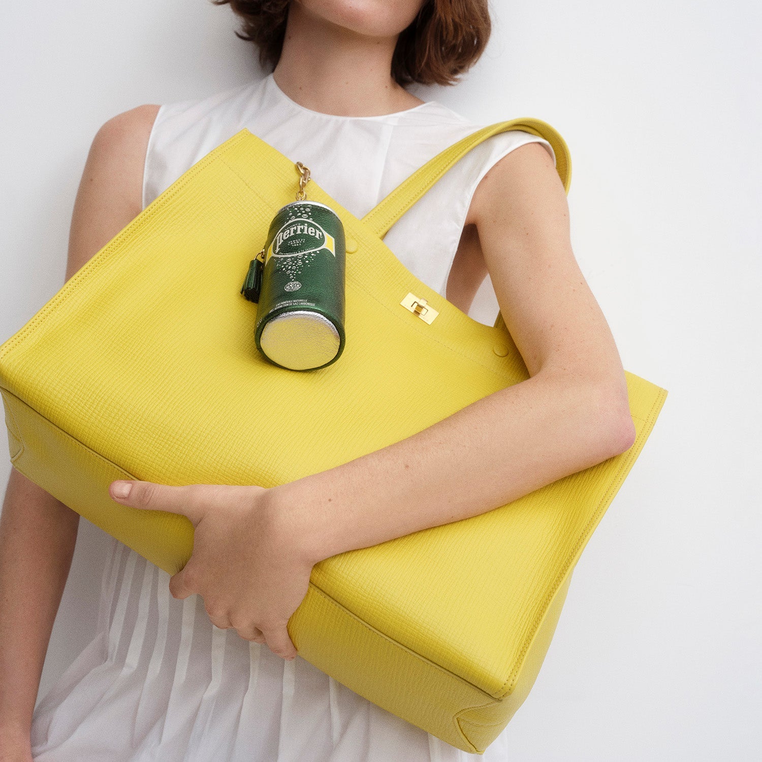 Yellow crosshatch leather tote bag by Anya Hindmarch