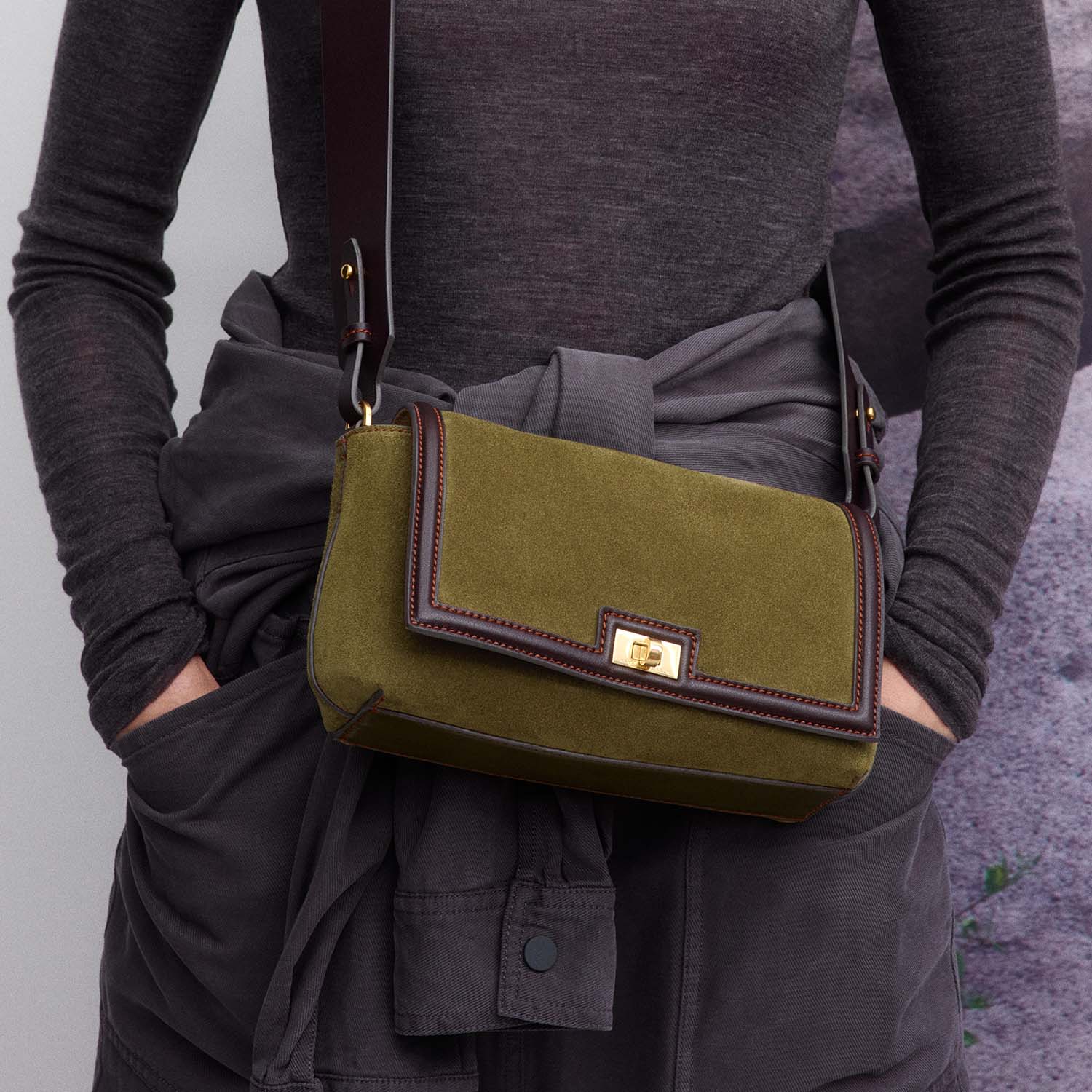 Mortimer Frame Cross-body -

          
            Suede Leather/Calf Leather in Bonsai green and Grape -
          

          Anya Hindmarch EU

