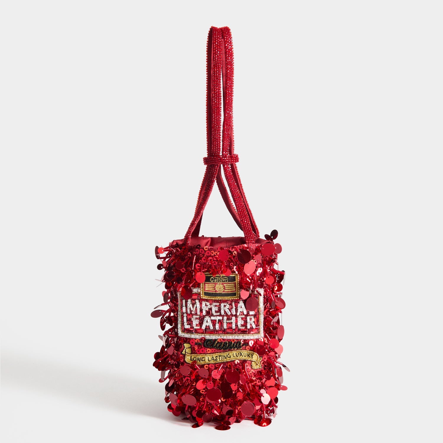 Anya Brands Imperial Leather Mini Bucket Bag -

          
            Satin/Sequins in Red -
          

          Anya Hindmarch EU
