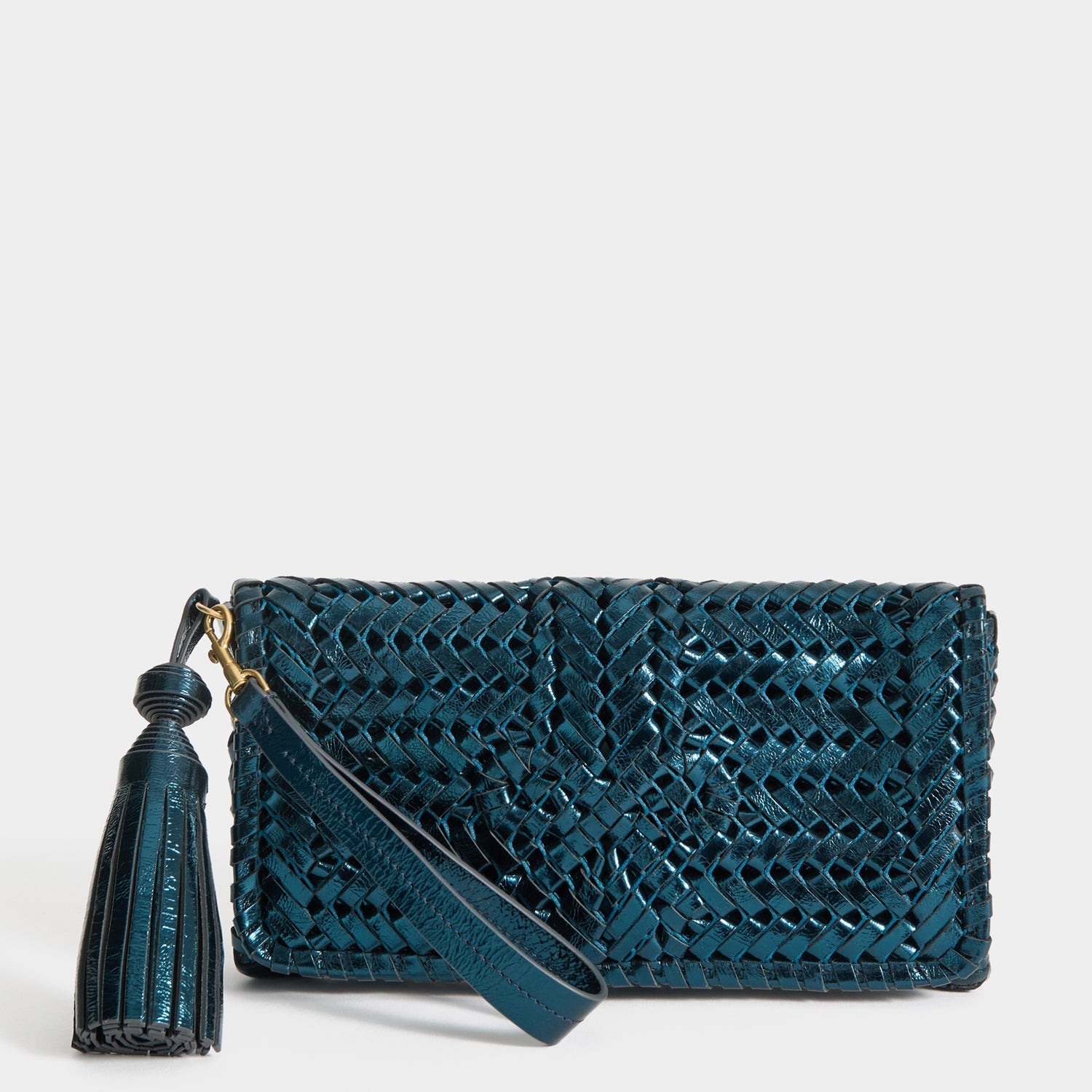 Neeson Tassel Clutch -

          
            Capra Leather in Metallic Blue -
          

          Anya Hindmarch EU
