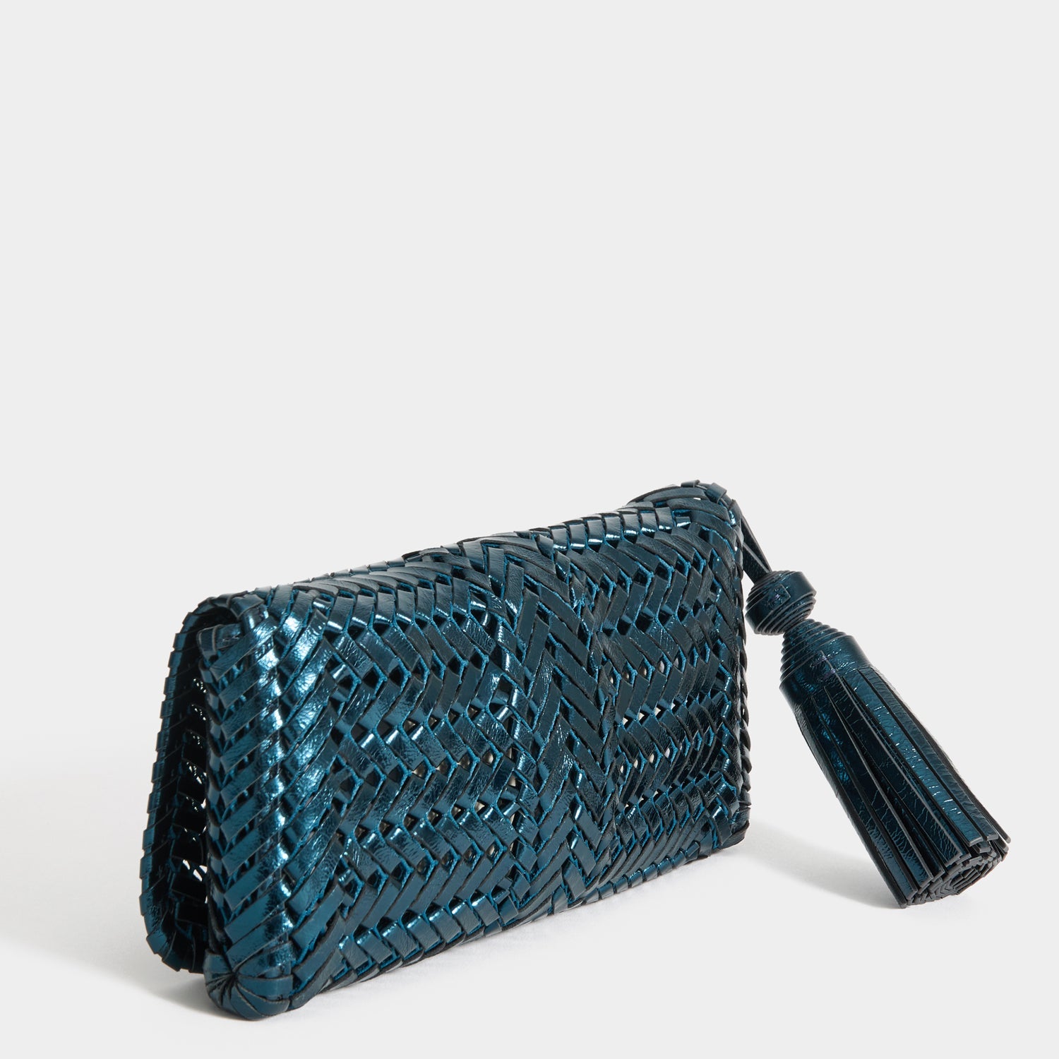Neeson Tassel Clutch -

          
            Capra Leather in Metallic Blue -
          

          Anya Hindmarch EU
