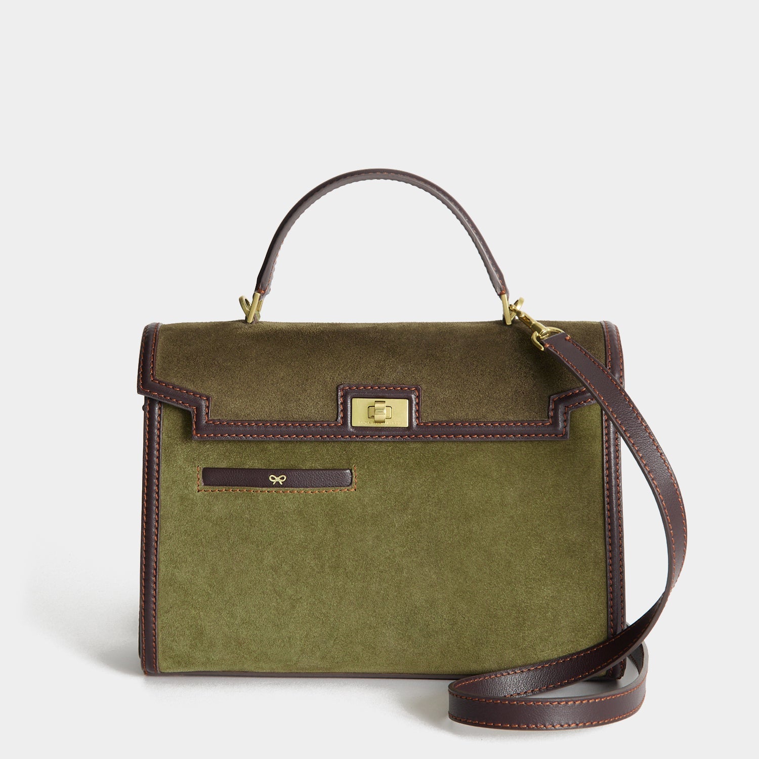 Mortimer Frame Top Handle -

          
            Suede Leather/Calf Leather in Bonsai green and Grape -
          

          Anya Hindmarch EU
