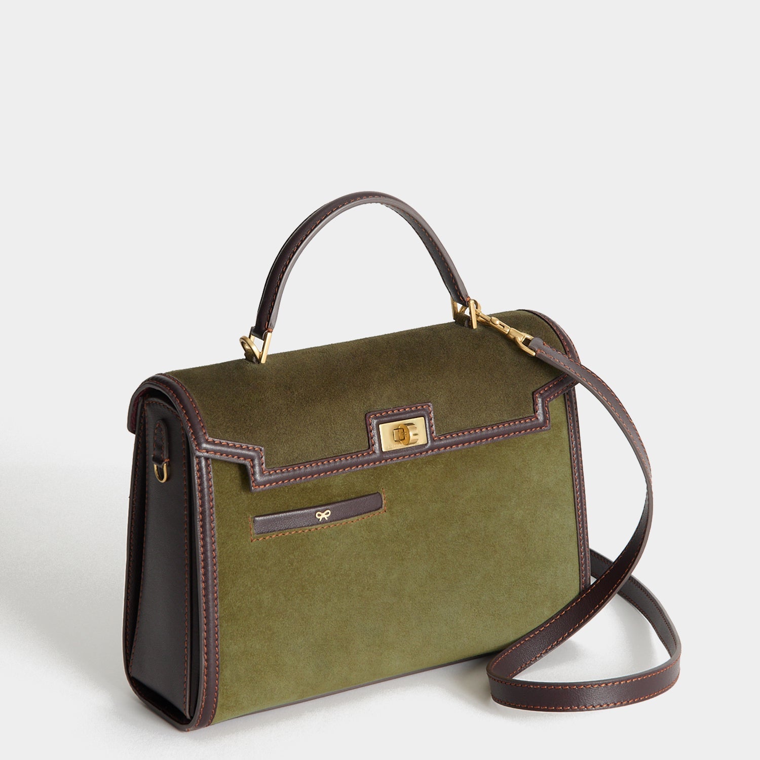 Mortimer Frame Top Handle -

          
            Suede Leather/Calf Leather in Bonsai green and Grape -
          

          Anya Hindmarch EU
