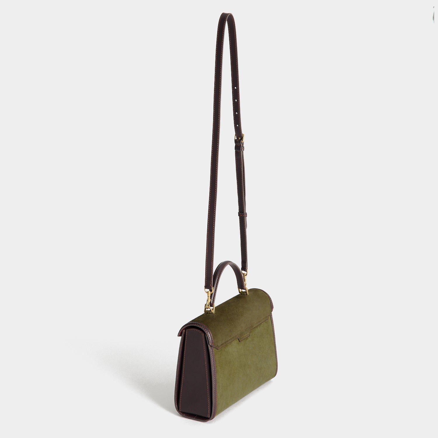Mortimer Frame Top Handle -

          
            Suede Leather/Calf Leather in Bonsai green and Grape -
          

          Anya Hindmarch EU
