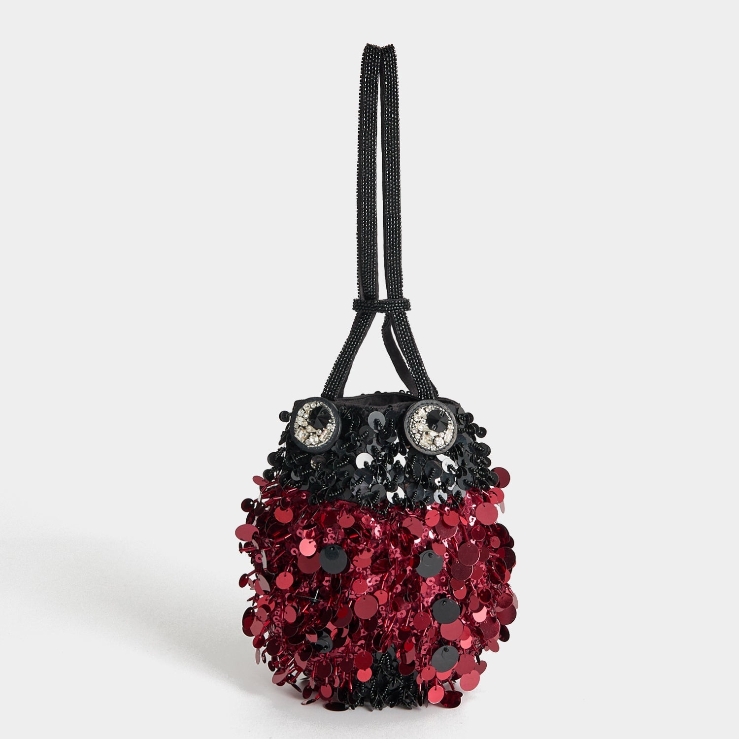 Ladybird Mini Bucket Bag -

          
            Sequins in black and red -
          

          Anya Hindmarch EU
