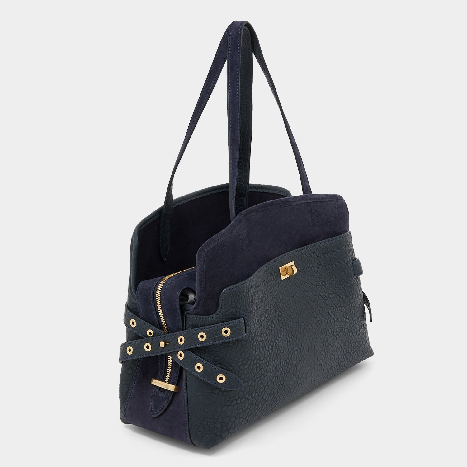 Wilson Eyelet Shoulder Bag -

          
            Suede Leather in Marine Blue -
          

          Anya Hindmarch EU
