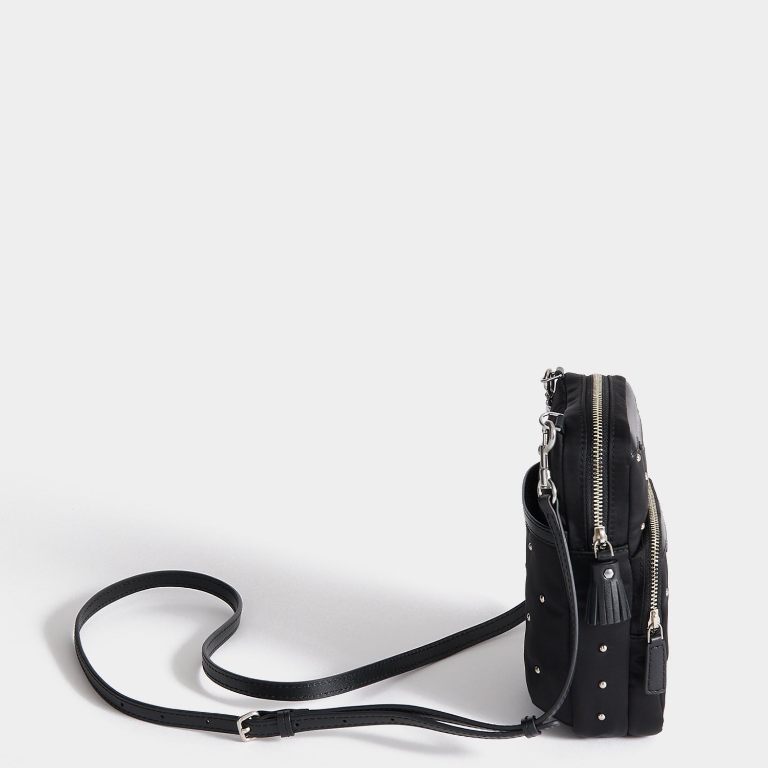 Studs Essentials Cross-body -

          
            Recycled Satin/Calf Leather in Black -
          

          Anya Hindmarch EU
