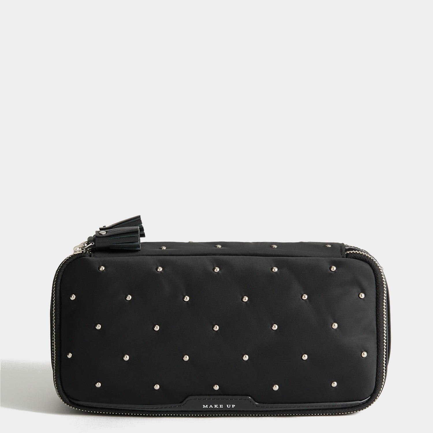 Studs Large Make-Up Pouch -

          
            Recycled Satin/Calf Leather in Black -
          

          Anya Hindmarch EU
