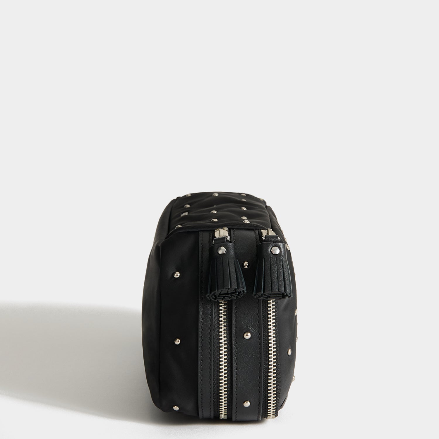 Studs Large Make-Up Pouch -

          
            Recycled Satin/Calf Leather in Black -
          

          Anya Hindmarch EU
