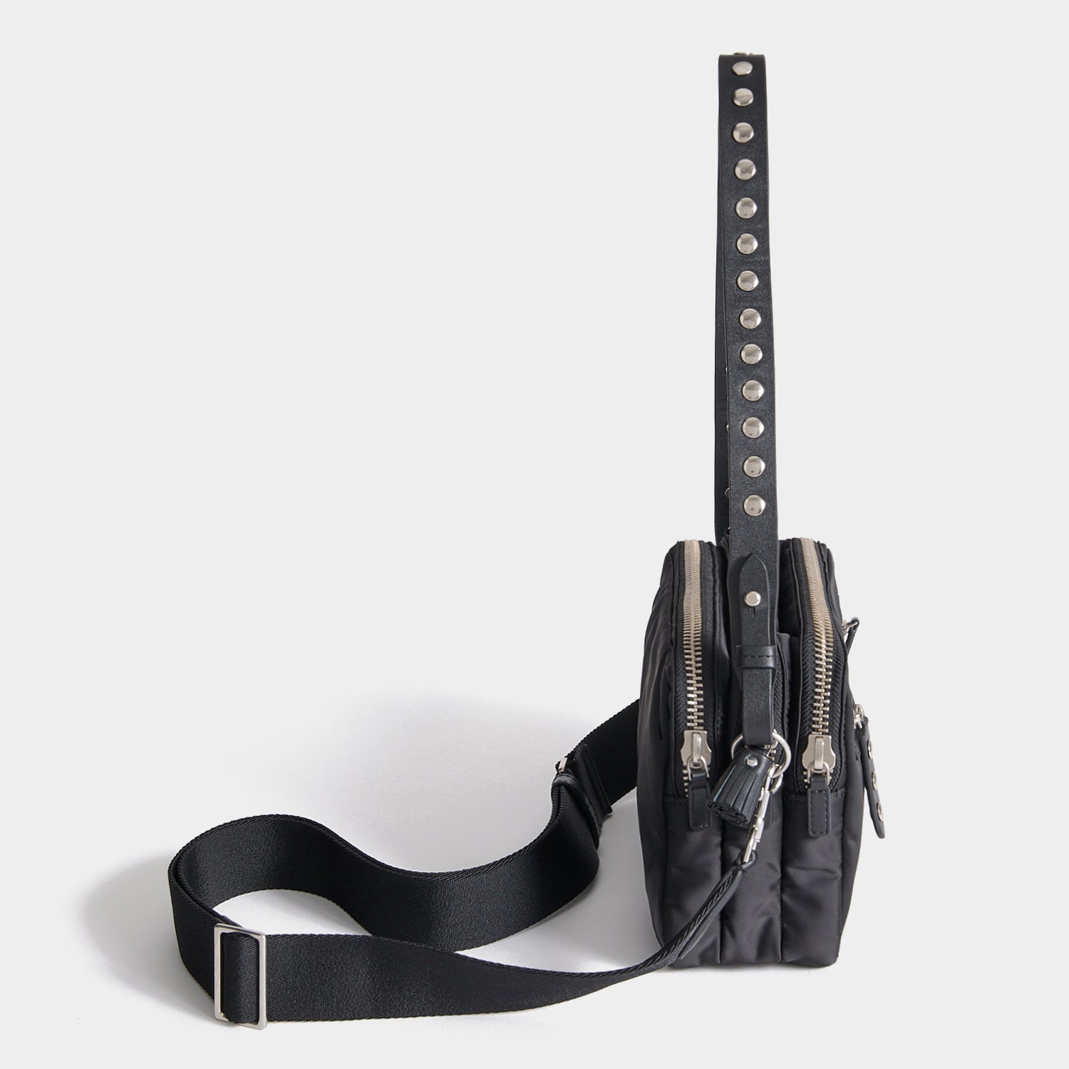 Studs Triple Zip Cross-body -

          
            Recycled Satin/Calf Leather in Black -
          

          Anya Hindmarch EU
