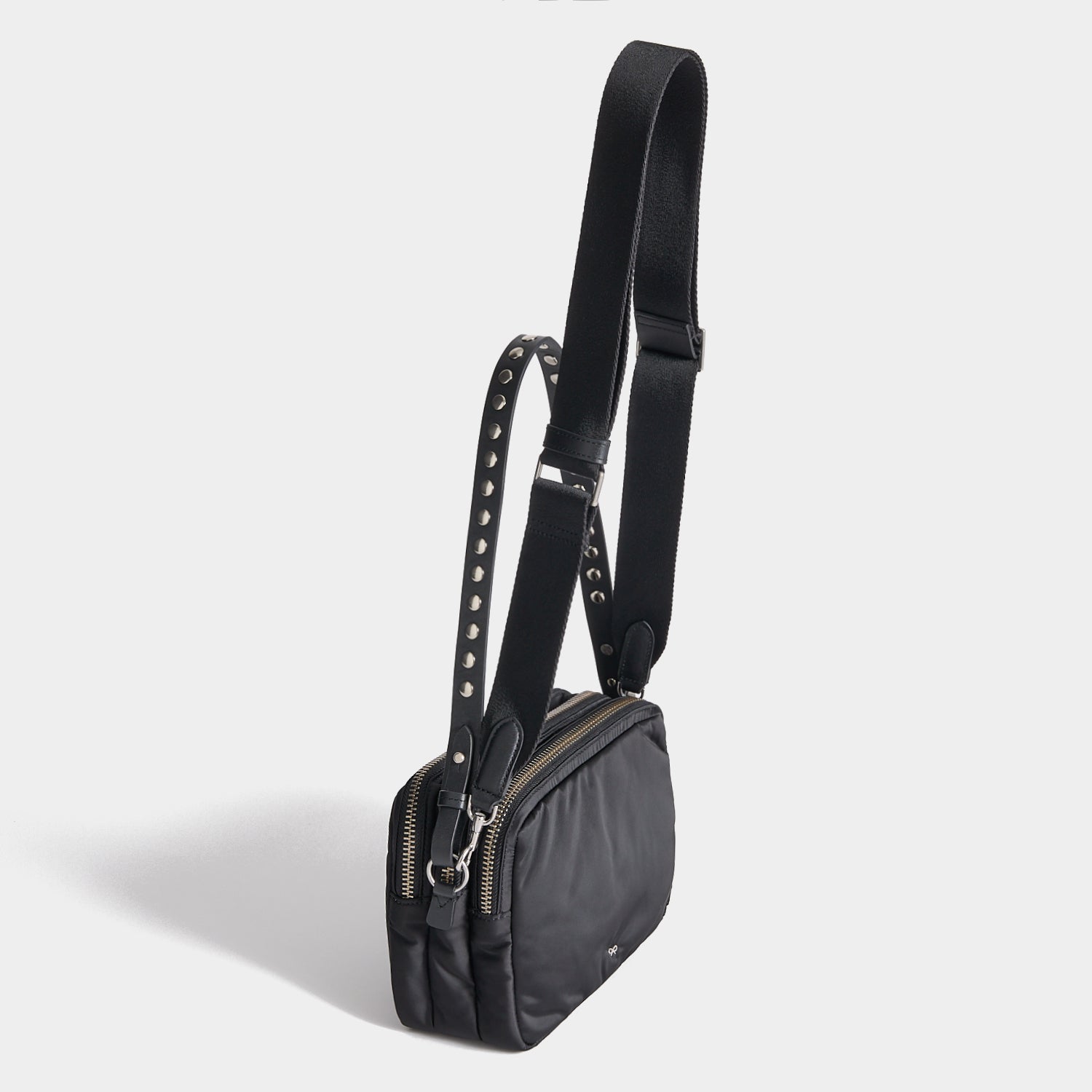 Studs Triple Zip Cross-body -

          
            Recycled Satin/Calf Leather in Black -
          

          Anya Hindmarch EU
