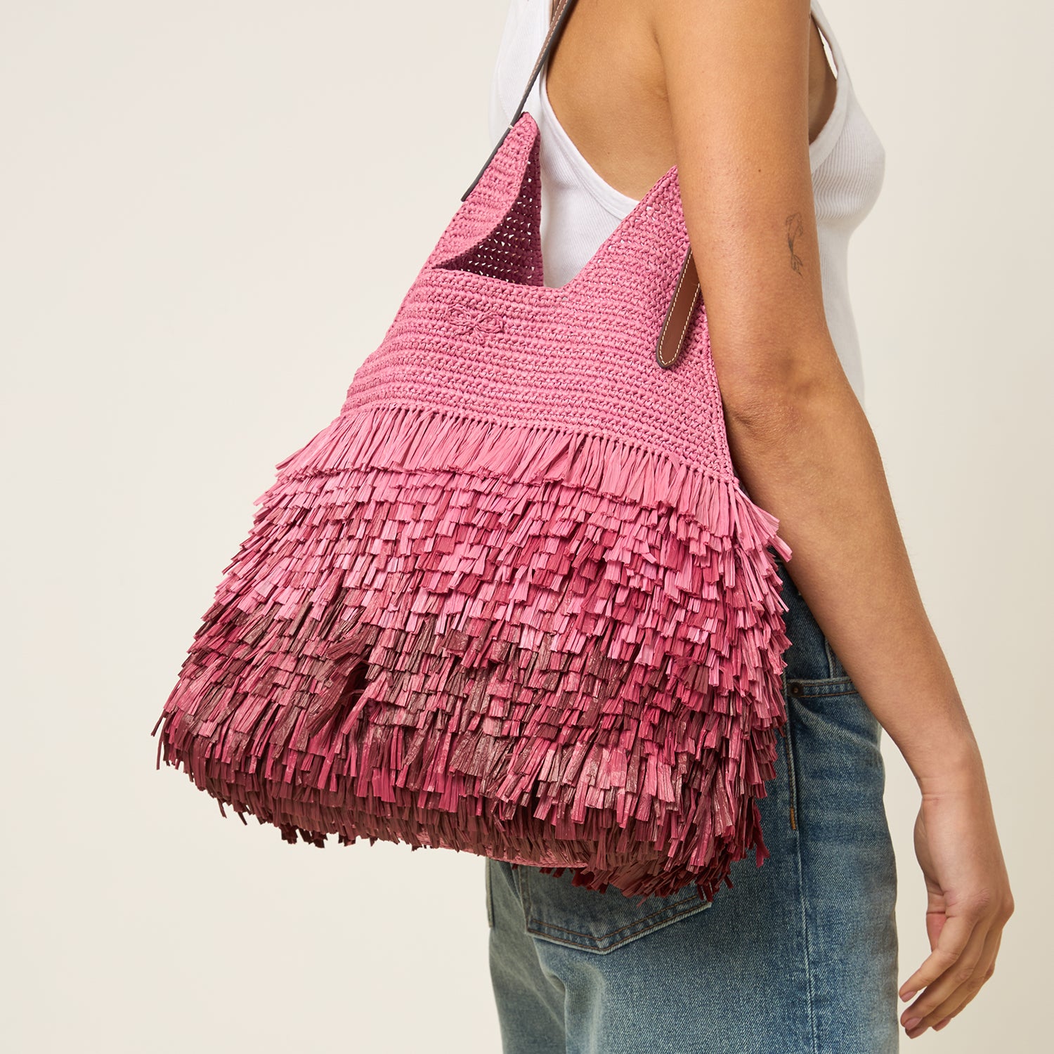 Pink raffia summer bag by Anya Hindmarch