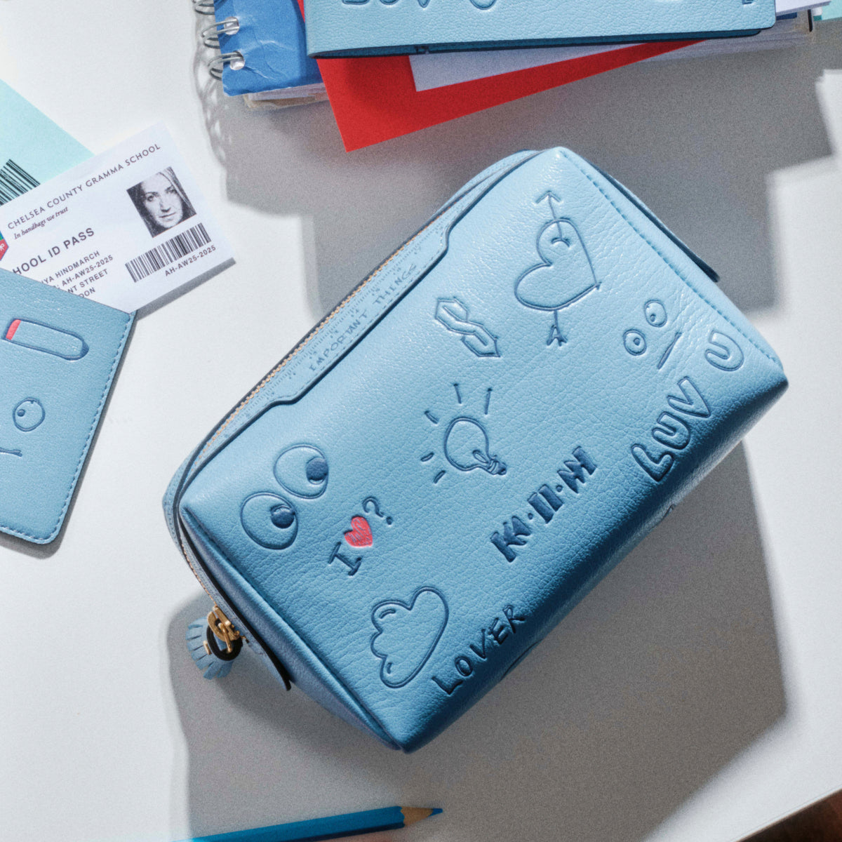 Important Things Scribble Pouch -

          
            Calf Leather in School Blue -
          

          Anya Hindmarch EU
