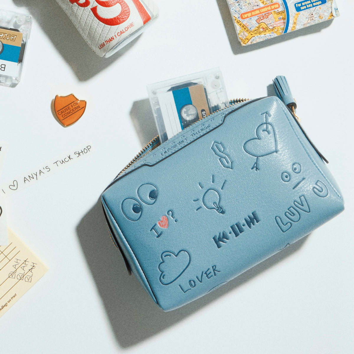 Important Things Scribble Pouch -

          
            Calf Leather in School Blue -
          

          Anya Hindmarch EU

