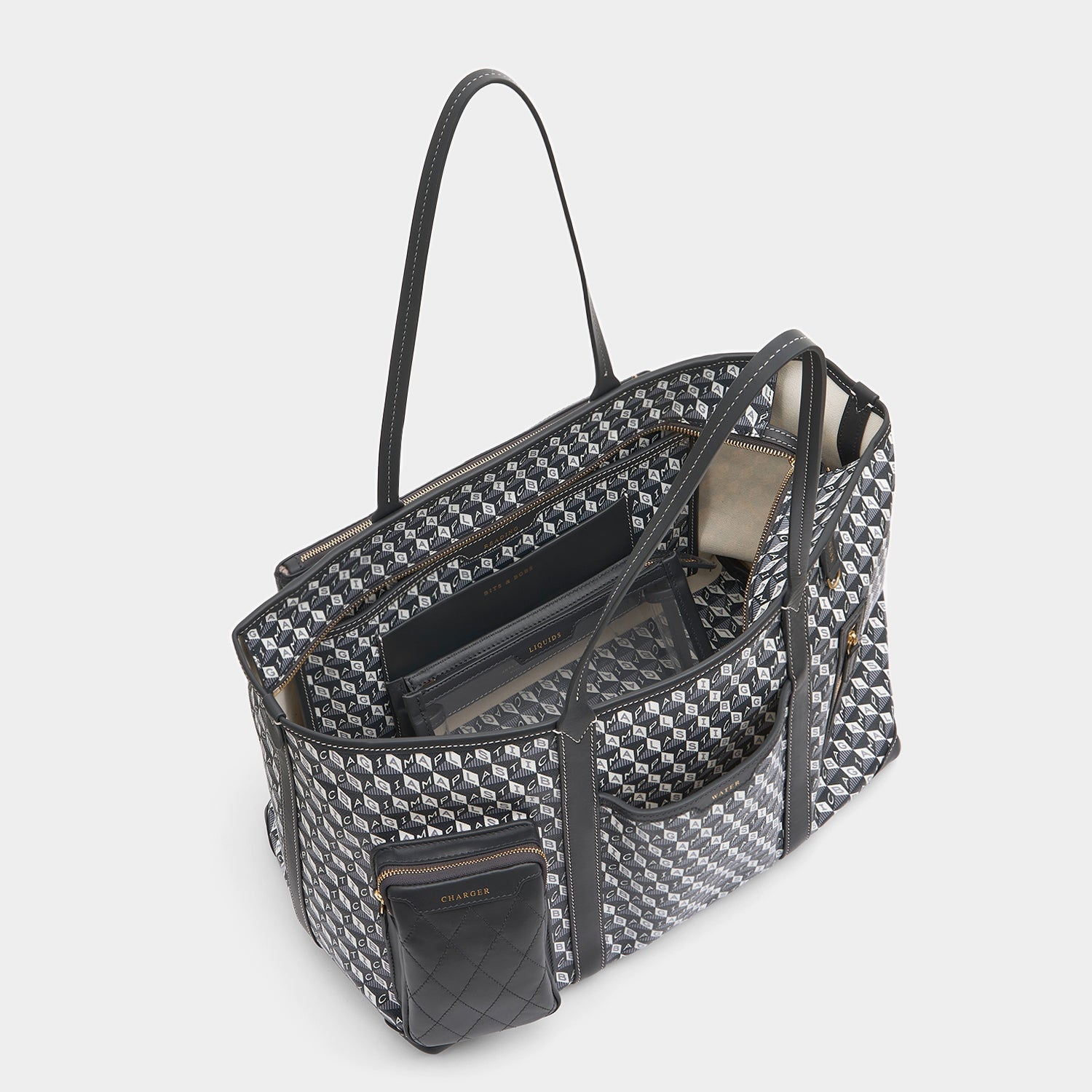 I am a Plastic Bag In-Flight Tote -

                  
                    Recycled coated canvas in charcoal -
                  

                  Anya Hindmarch EU

