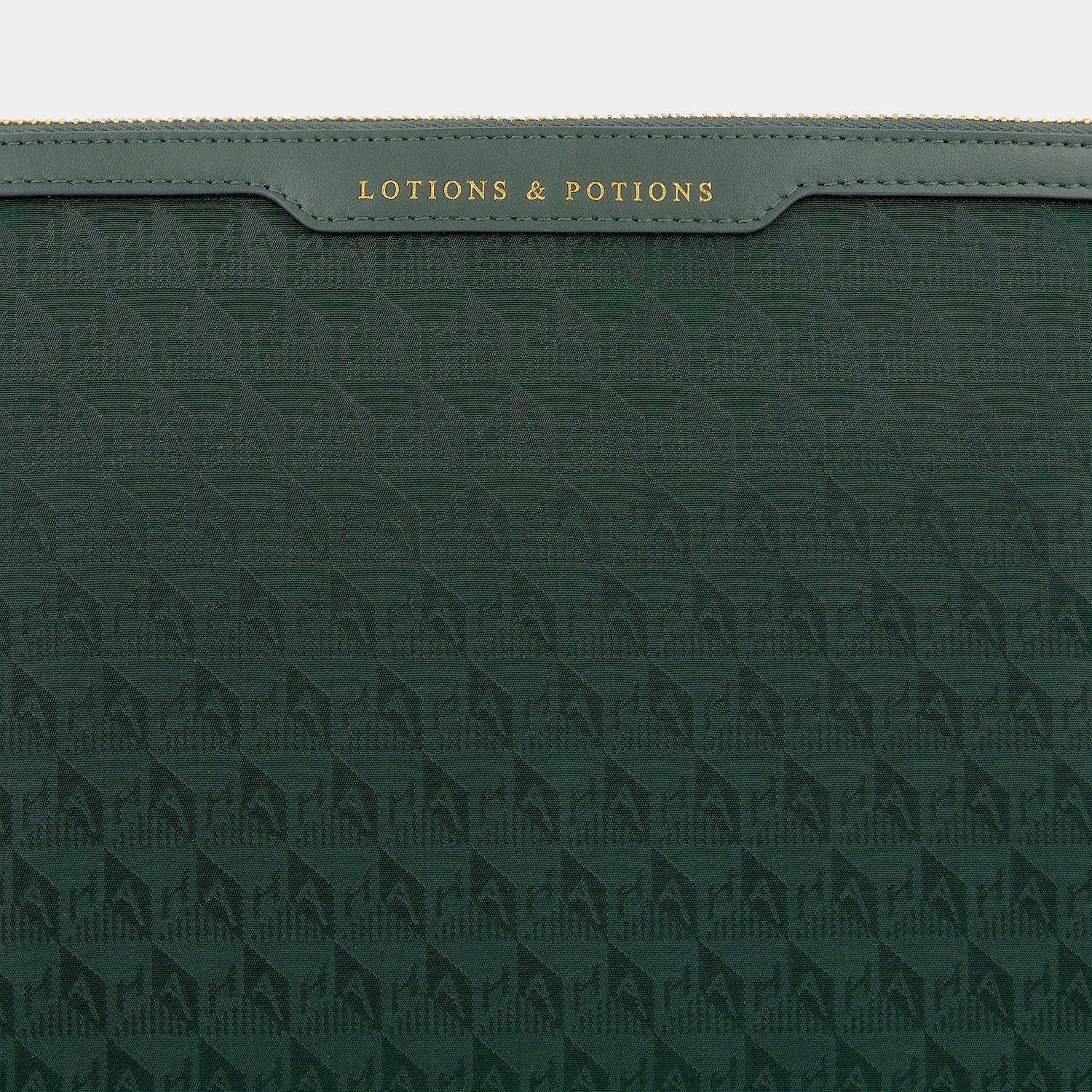 Logo Lotions and Potions Pouch -

          
            Jacquard Nylon in Dark Holly -
          

          Anya Hindmarch EU
