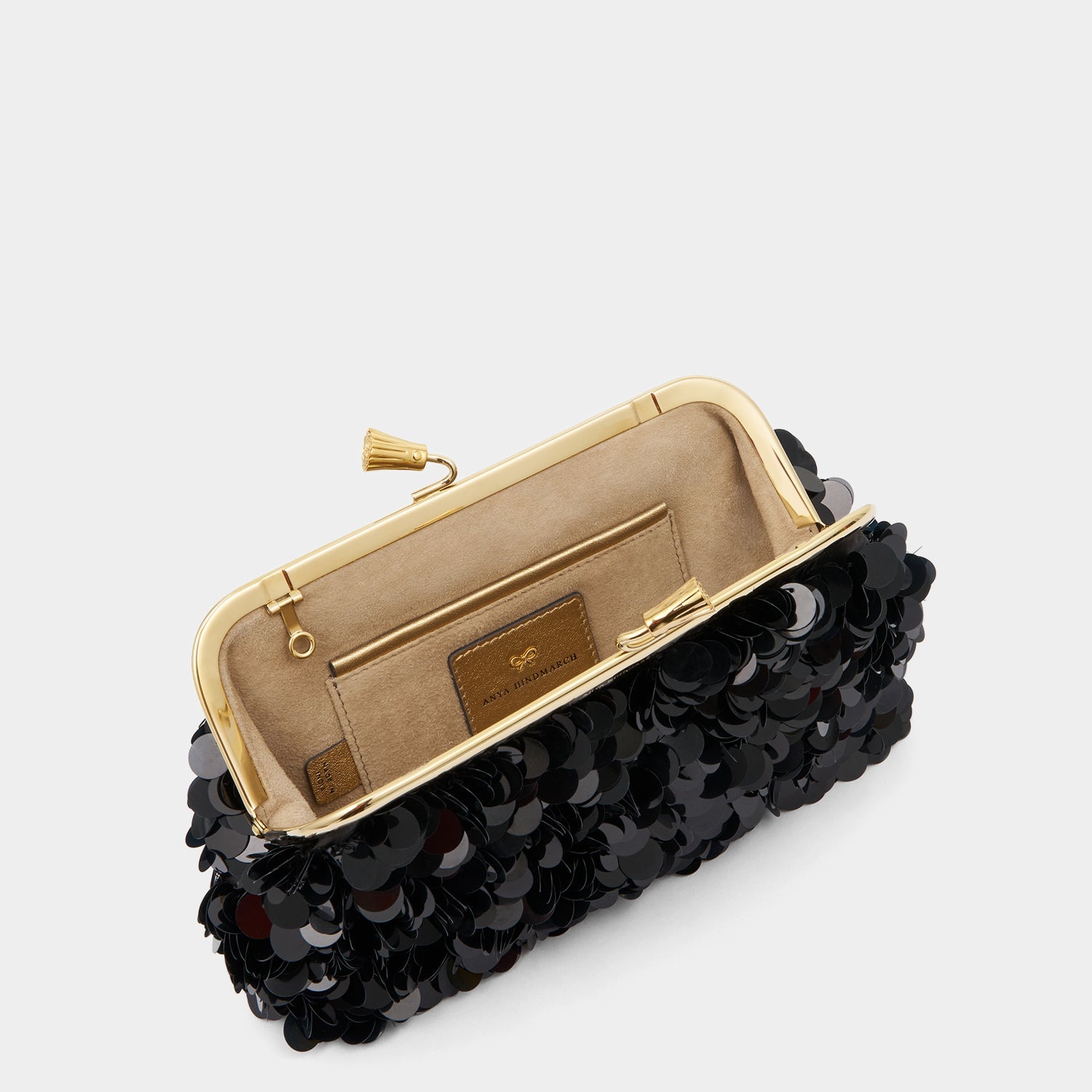 Maud Embellished Tassel Clutch -

          
            Sequins in Black -
          

          Anya Hindmarch EU
