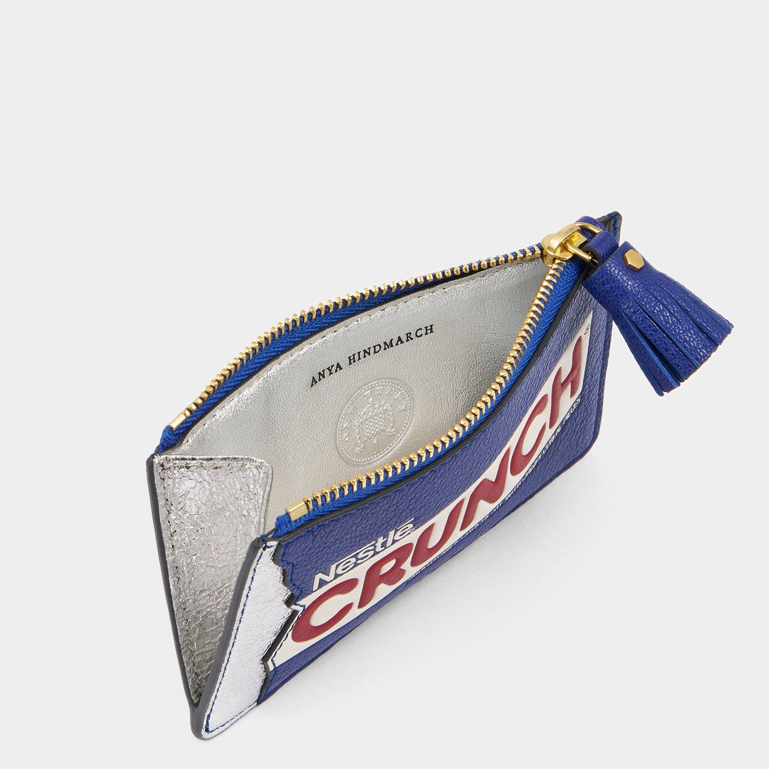 Anya Brands Crunch Zip Card Case -

          
            Capra Leather in Metallic Dark Blue -
          

          Anya Hindmarch EU
