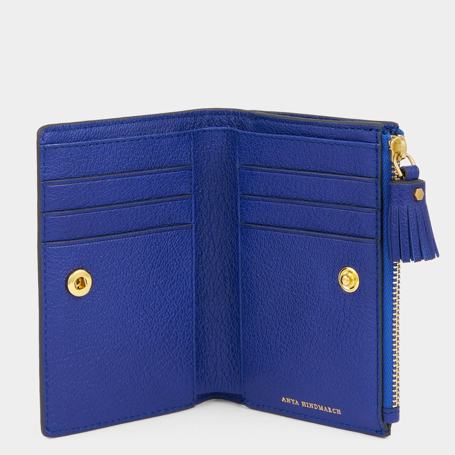 Anya Brands Crunch Folding Wallet -

          
            Capra Leather in Metallic Dark Blue -
          

          Anya Hindmarch EU
