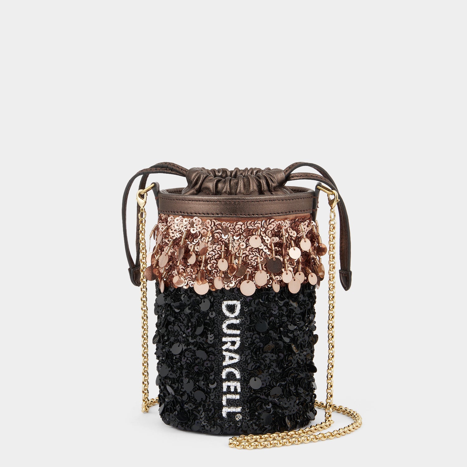 Anya Brands Duracell Mini Bucket Bag -

          
            Sequins in Black -
          

          Anya Hindmarch EU
