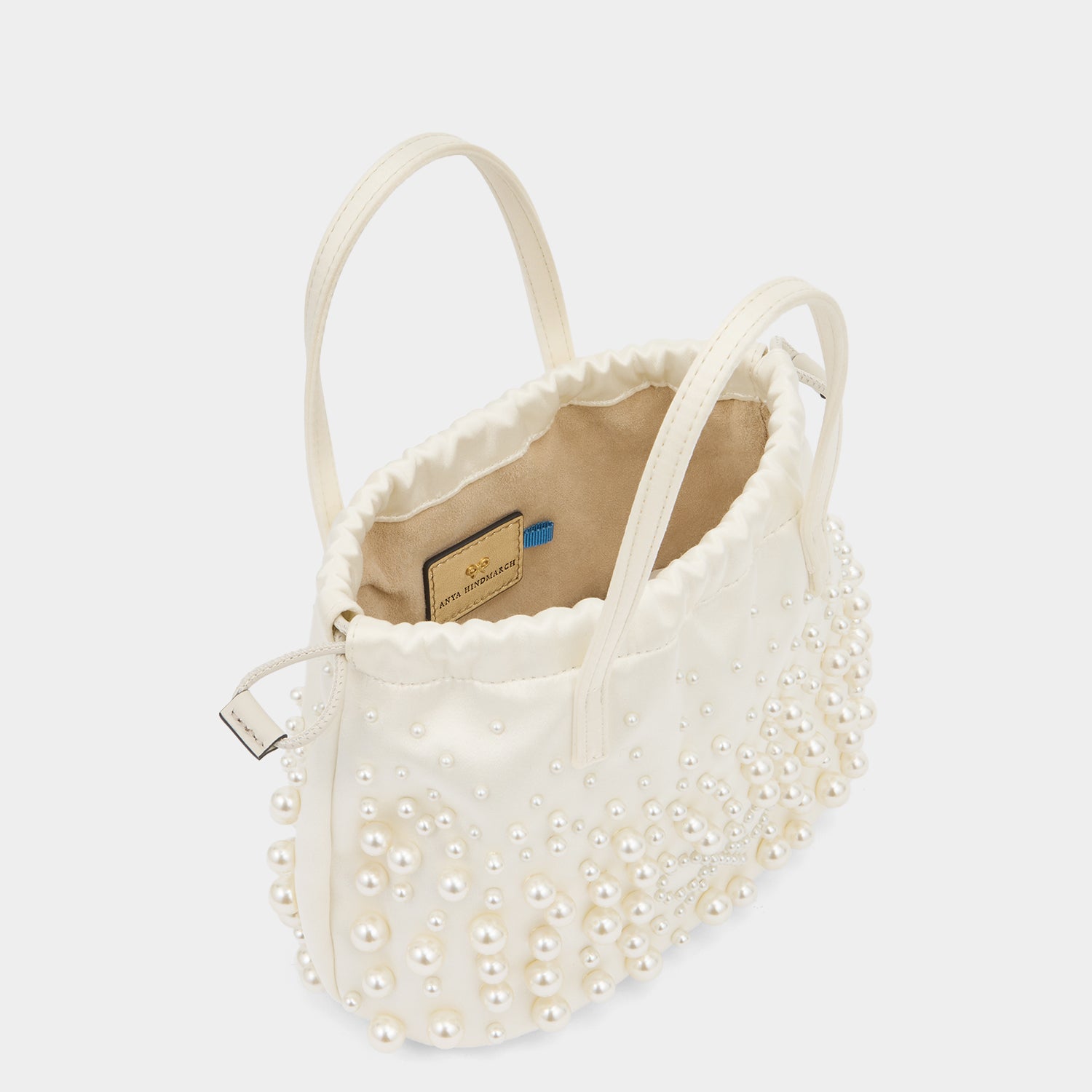 Pearls Drawstring Pouch -

          
            Satin/Suede Leather in Ivory -
          

          Anya Hindmarch EU
