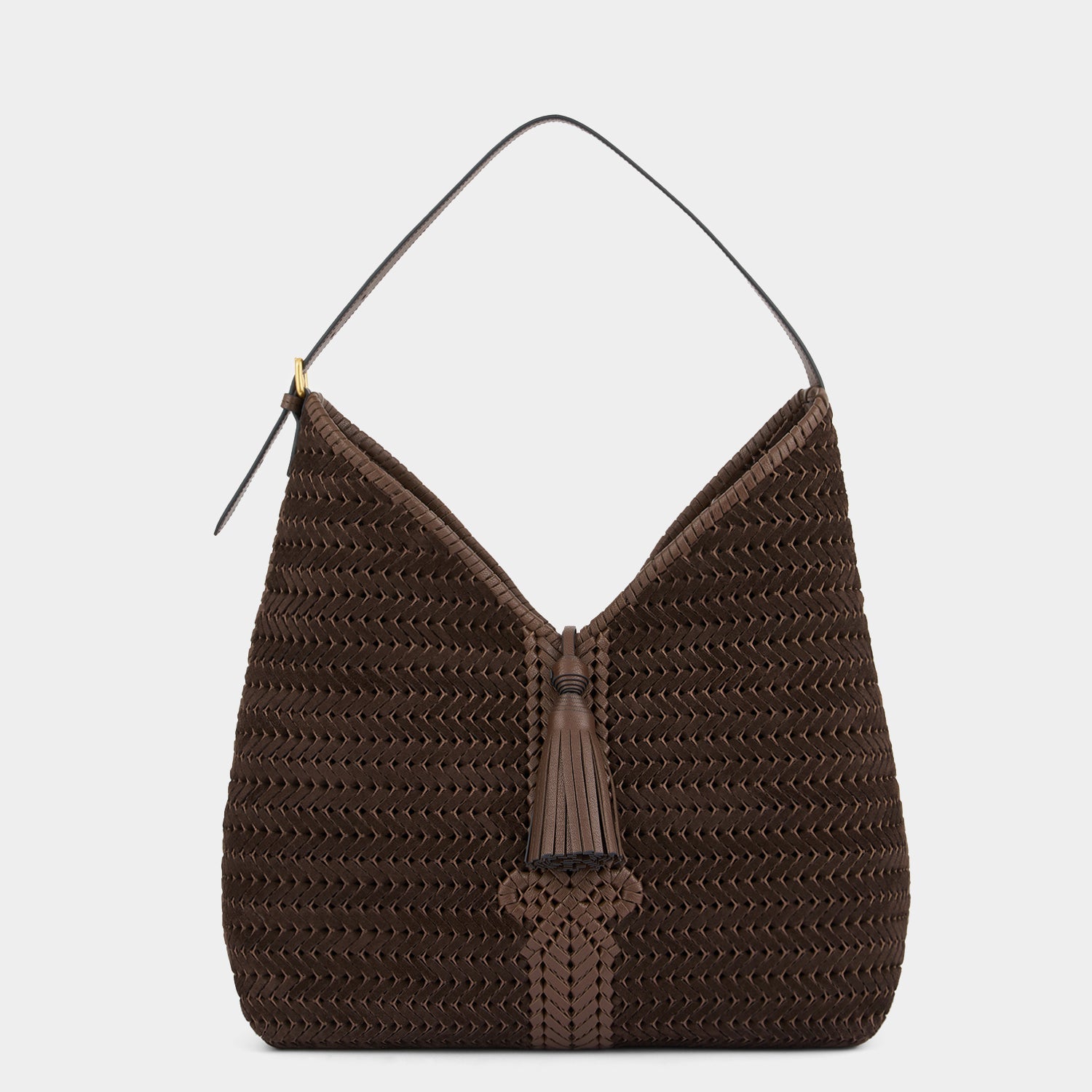 Neeson Tassel Hobo Bag -

          
            Suede Leather in Truffle -
          

          Anya Hindmarch EU
