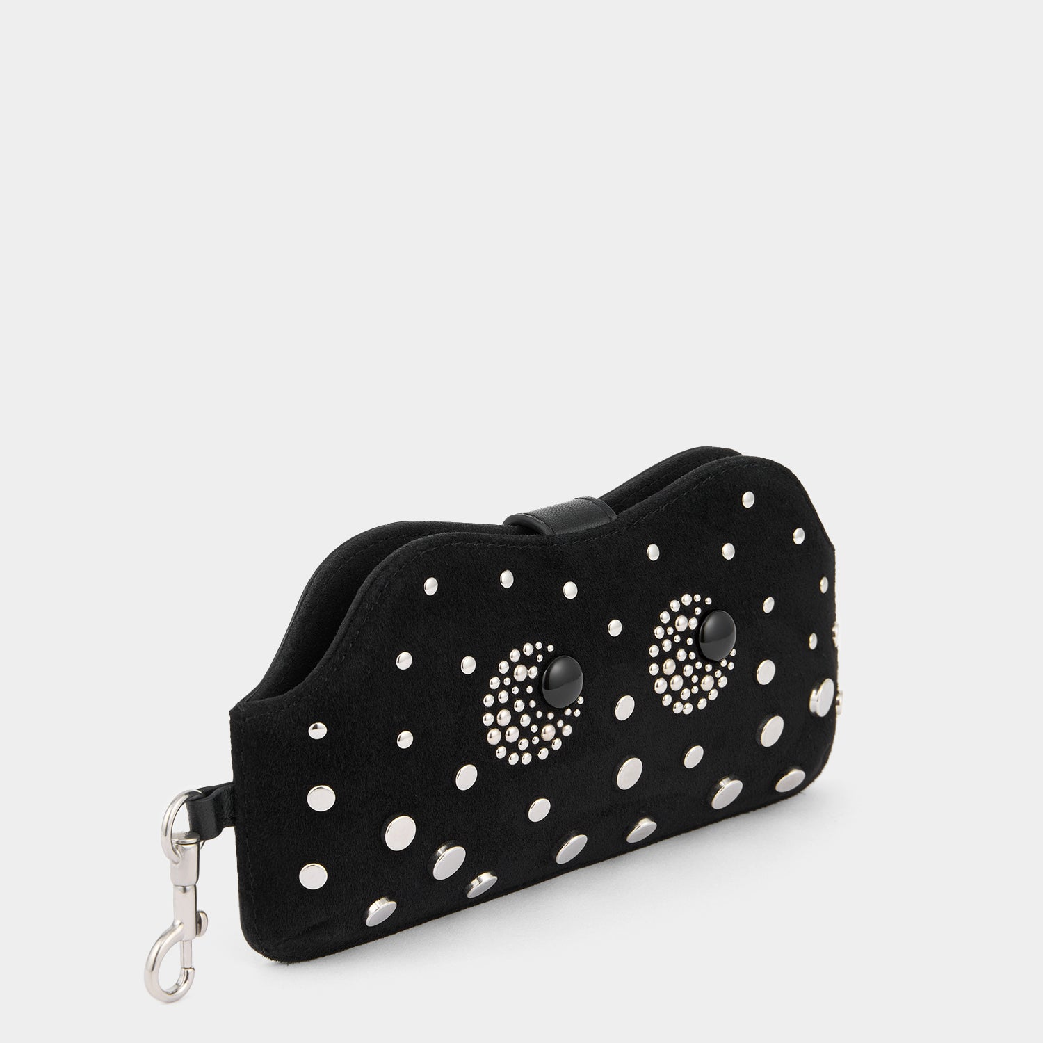 Eyes Studded Glasses Pouch -

          
            Suede/Satin Leather in Black -
          

          Anya Hindmarch EU
