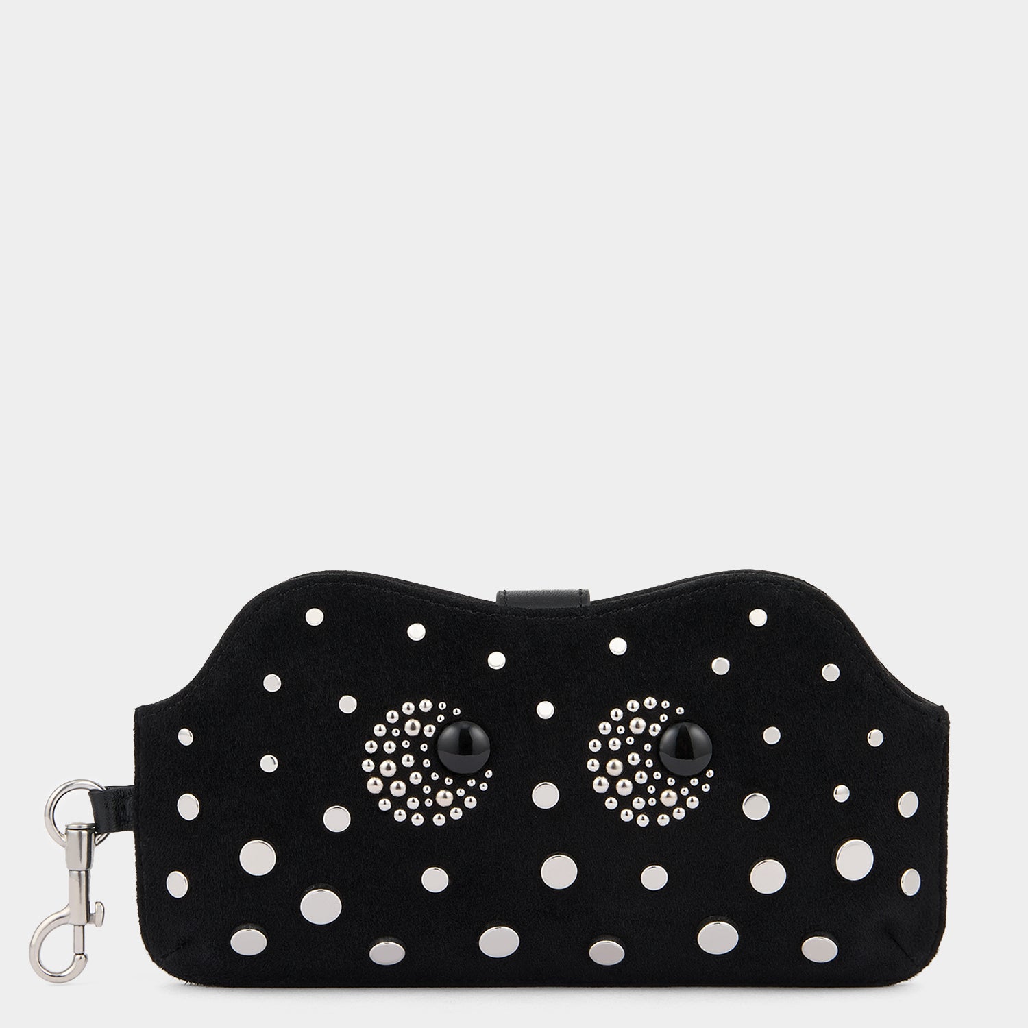 Eyes Studded Glasses Pouch -

          
            Suede/Satin Leather in Black -
          

          Anya Hindmarch EU
