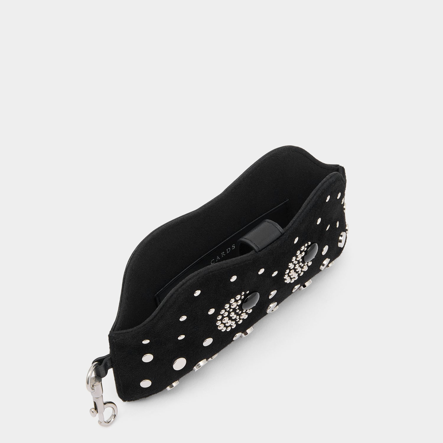 Eyes Studded Glasses Pouch -

          
            Suede/Satin Leather in Black -
          

          Anya Hindmarch EU
