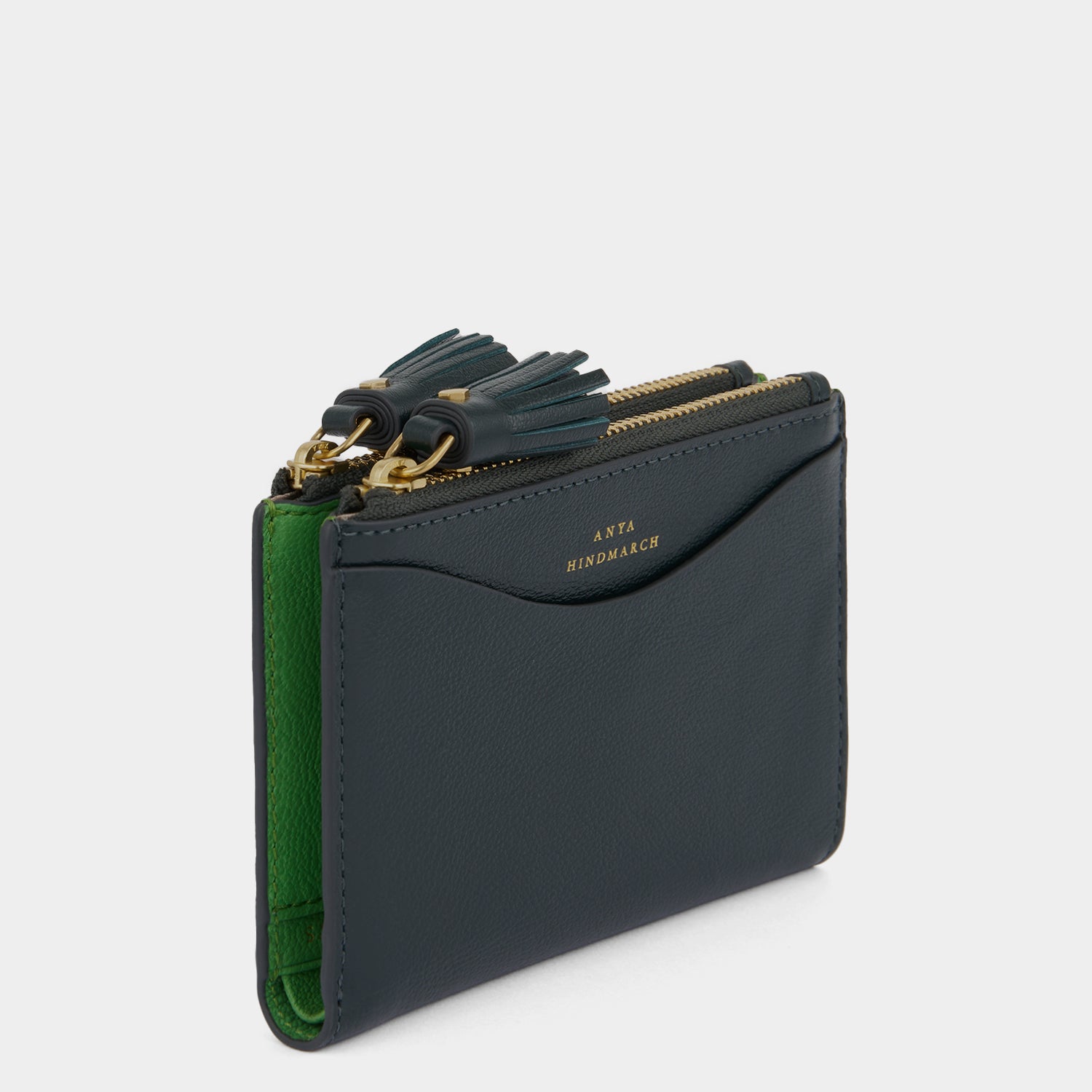 Peeping Eyes Small Double Zip Wallet -

          
            Capra Leather in Ink Green -
          

          Anya Hindmarch EU
