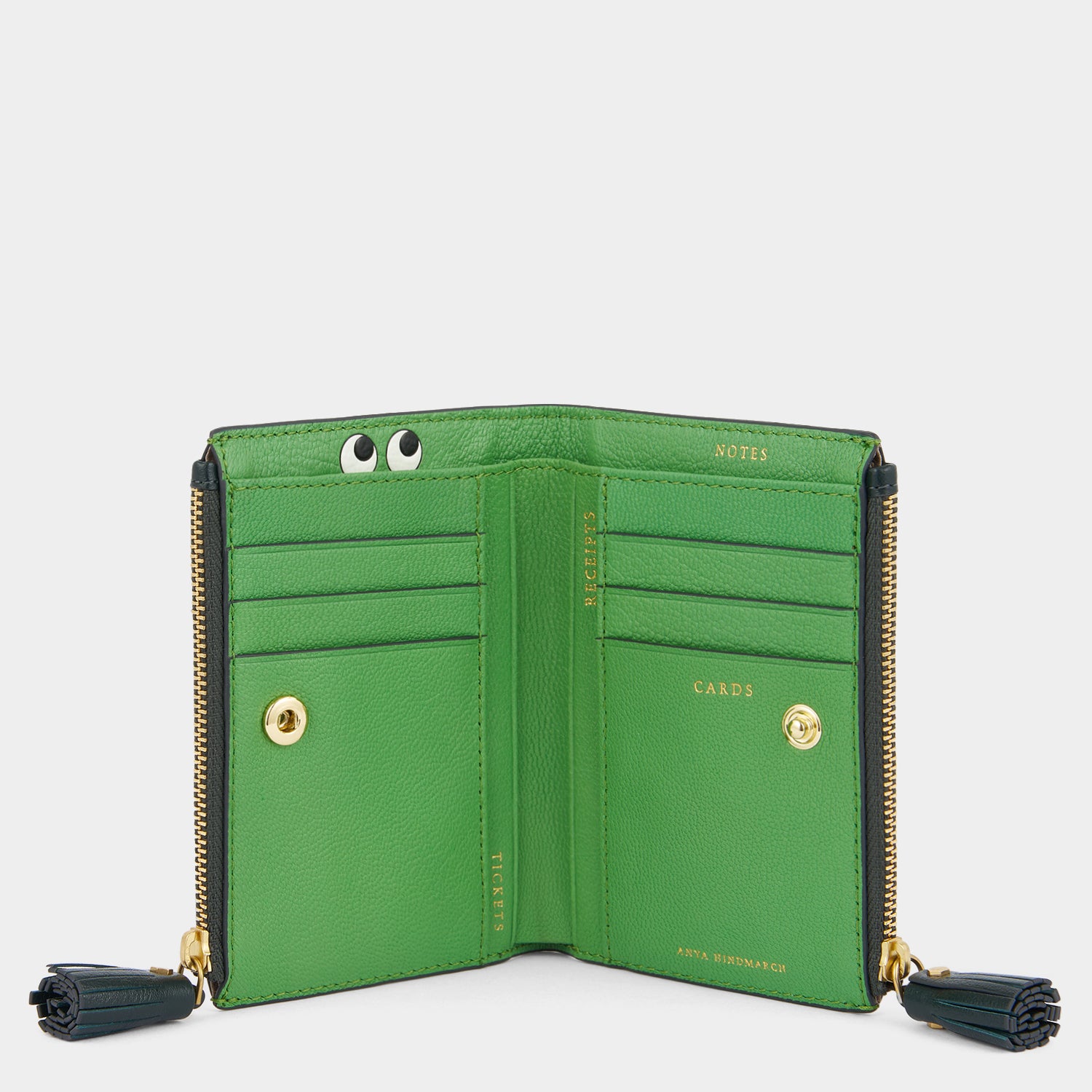 Peeping Eyes Small Double Zip Wallet -

          
            Capra Leather in Ink Green -
          

          Anya Hindmarch EU
