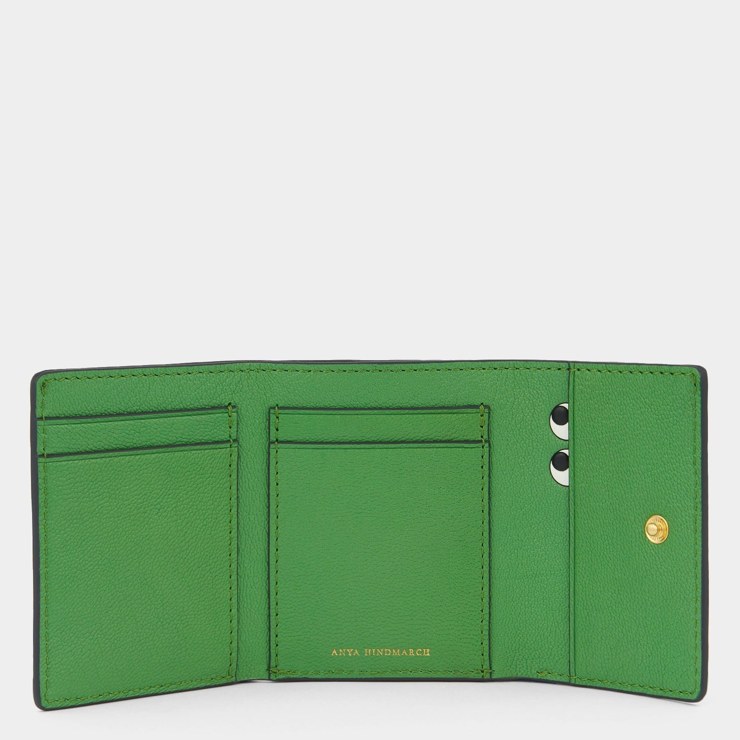 Peeping Eyes Mini Trifold Wallet -

          
            Capra Leather in Ink Green -
          

          Anya Hindmarch EU
