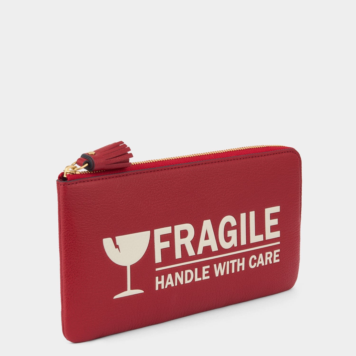 Fragile Zip Loose Pocket -

          
            Capra Leather in Red -
          

          Anya Hindmarch EU
