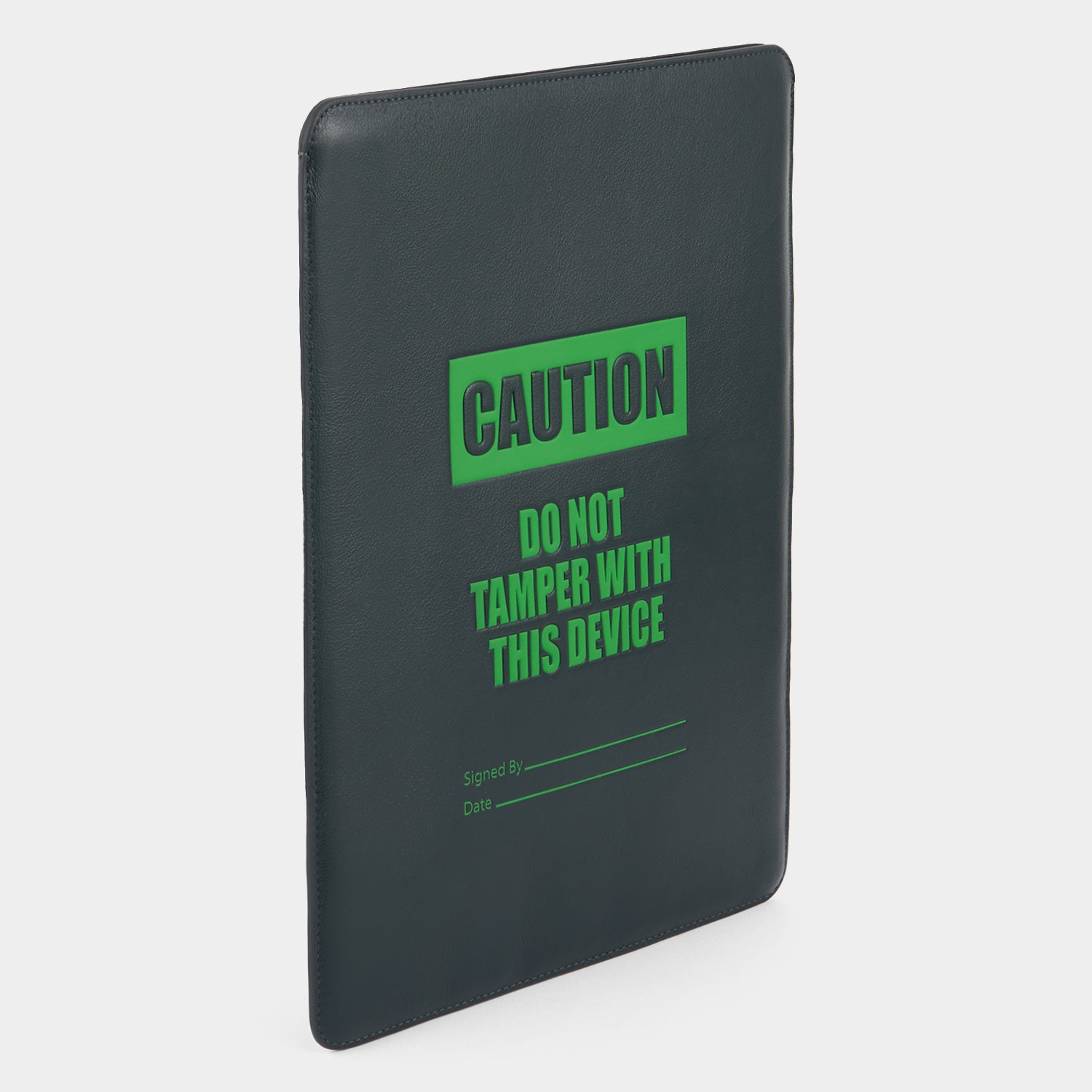 Caution Laptop Case -

          
            Capra Leather in Ink Green -
          

          Anya Hindmarch EU
