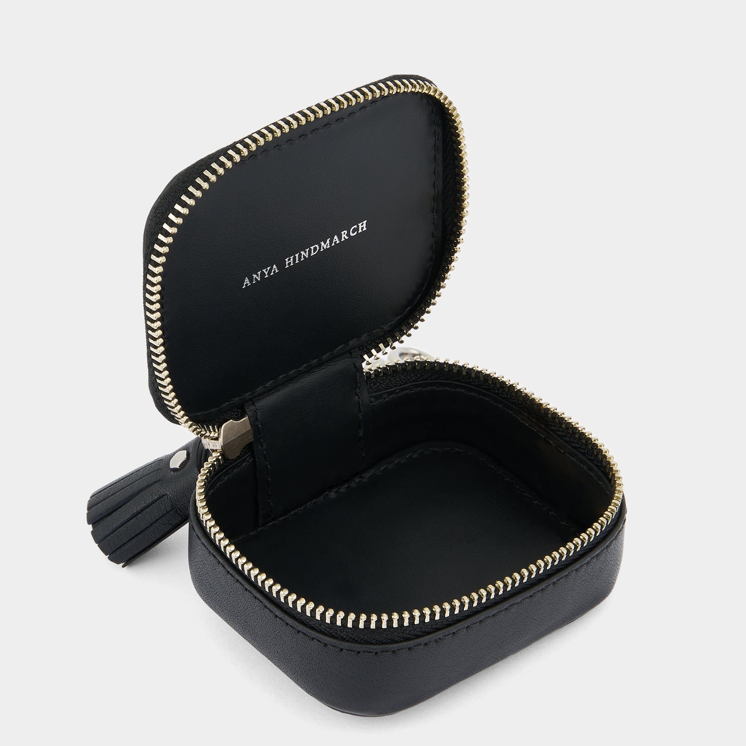 Eyes Studded Ear Phones Case -

          
            Satin Leather in Black -
          

          Anya Hindmarch EU
