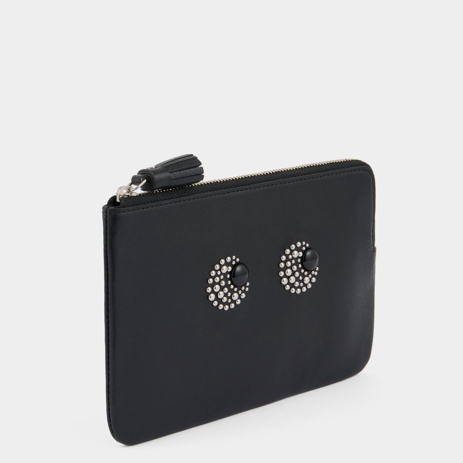 Eyes Studded Zip Loose Pocket -

          
            Satin Leather in Black -
          

          Anya Hindmarch EU
