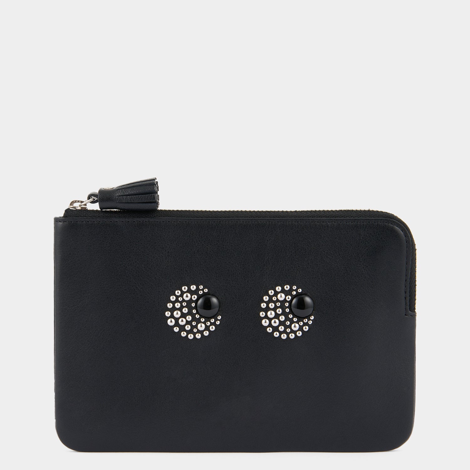 Eyes Studded Zip Loose Pocket -

          
            Satin Leather in Black -
          

          Anya Hindmarch EU
