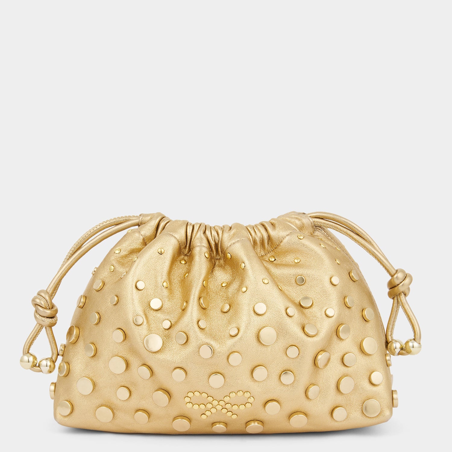 Studs Drawstring Pouch -

          
            Satin/Suede Leather in Gold -
          

          Anya Hindmarch EU
