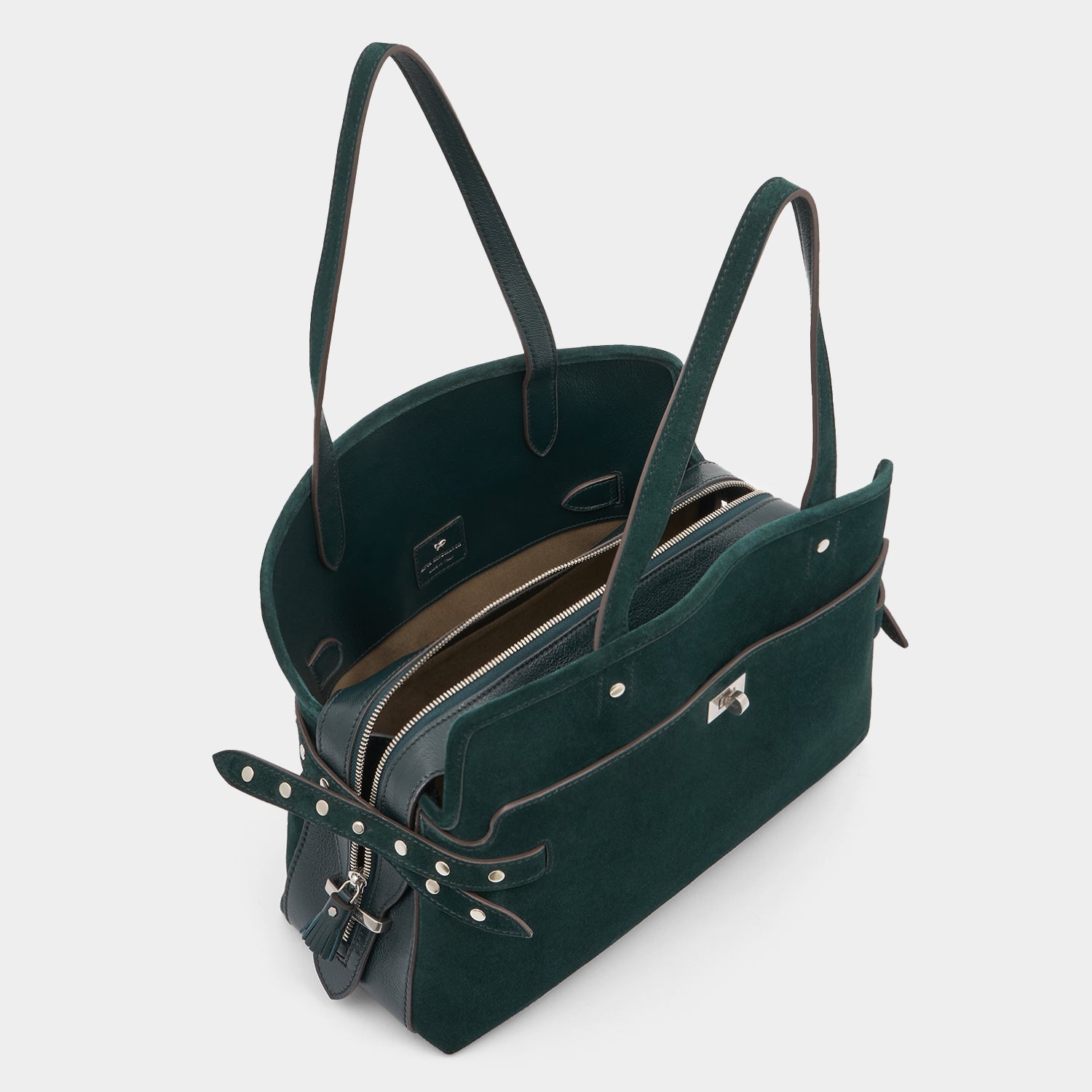 Wilson Shoulder Bag with Studs -

          
            Suede/Calf Leather in Ink Green -
          

          Anya Hindmarch EU
