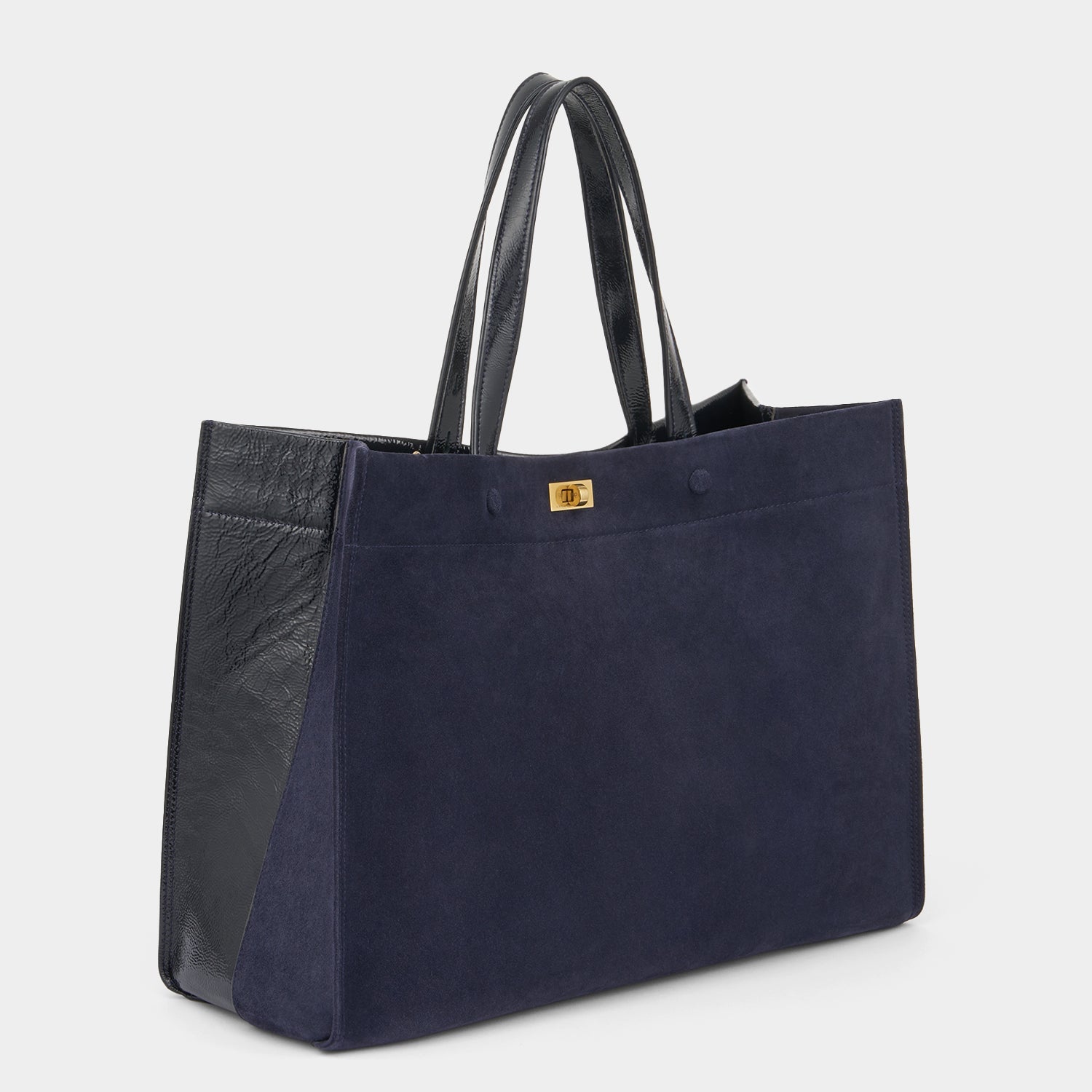 Mortimer Tote -

          
            Suede/Patent Leather in Marine -
          

          Anya Hindmarch EU
