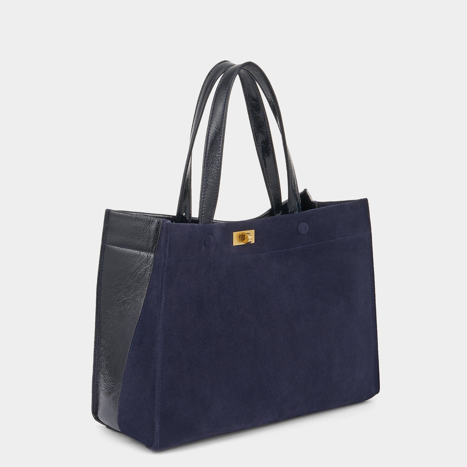 Mortimer Small Tote -

          
            Suede/Patent Leather in Marine -
          

          Anya Hindmarch EU
