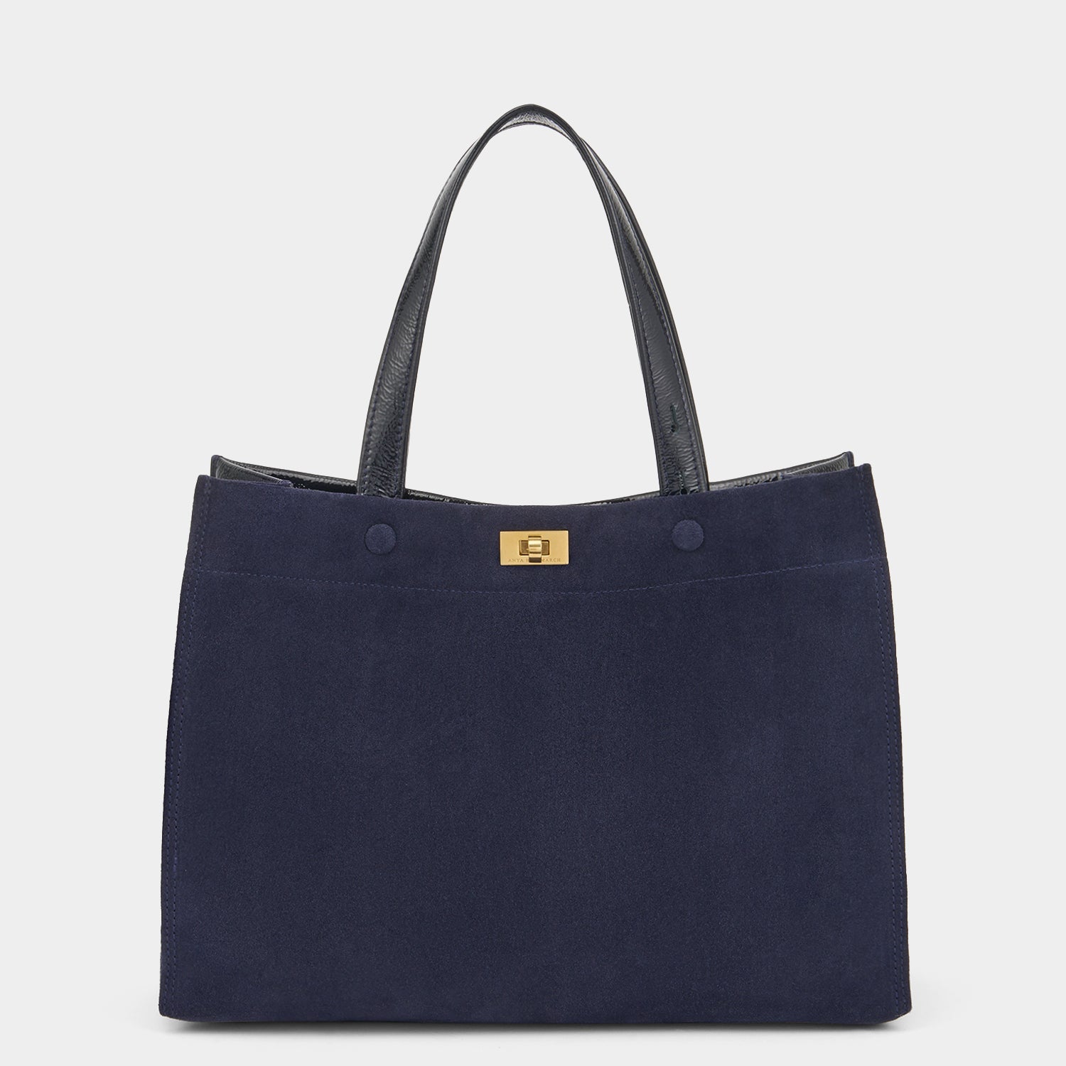 Mortimer Small Tote -

          
            Suede/Patent Leather in Marine -
          

          Anya Hindmarch EU
