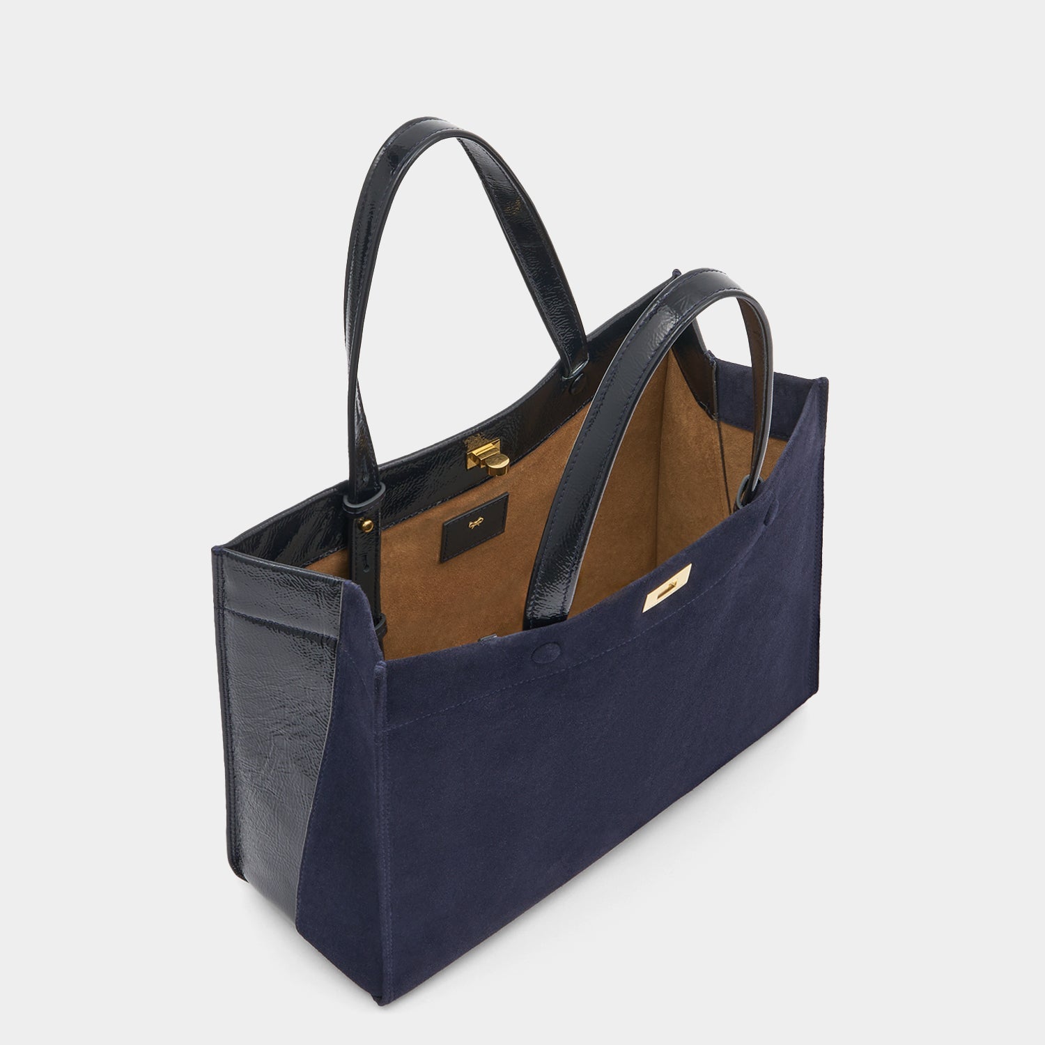 Mortimer Small Tote -

          
            Suede/Patent Leather in Marine -
          

          Anya Hindmarch EU
