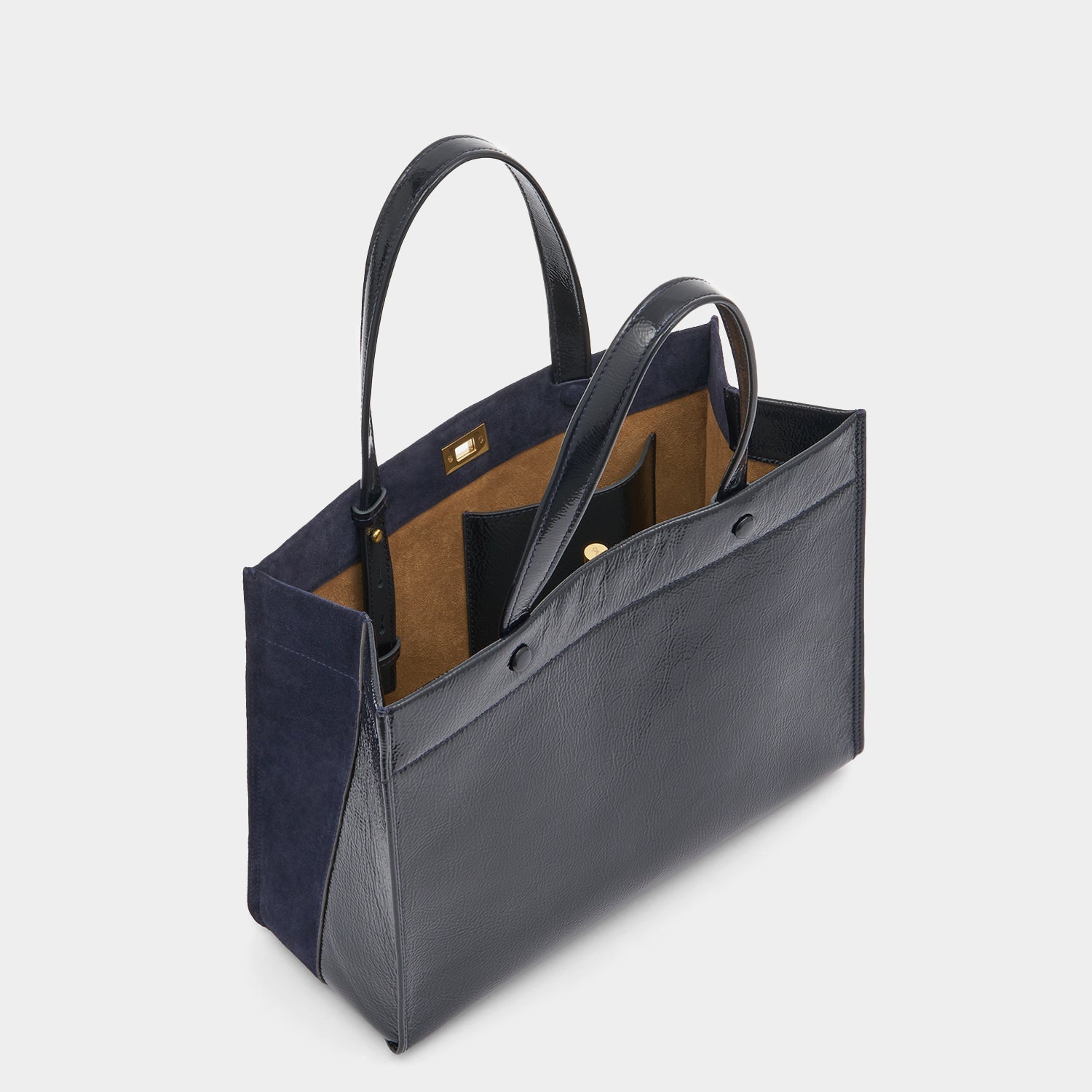 Mortimer Small Tote -

          
            Suede/Patent Leather in Marine -
          

          Anya Hindmarch EU
