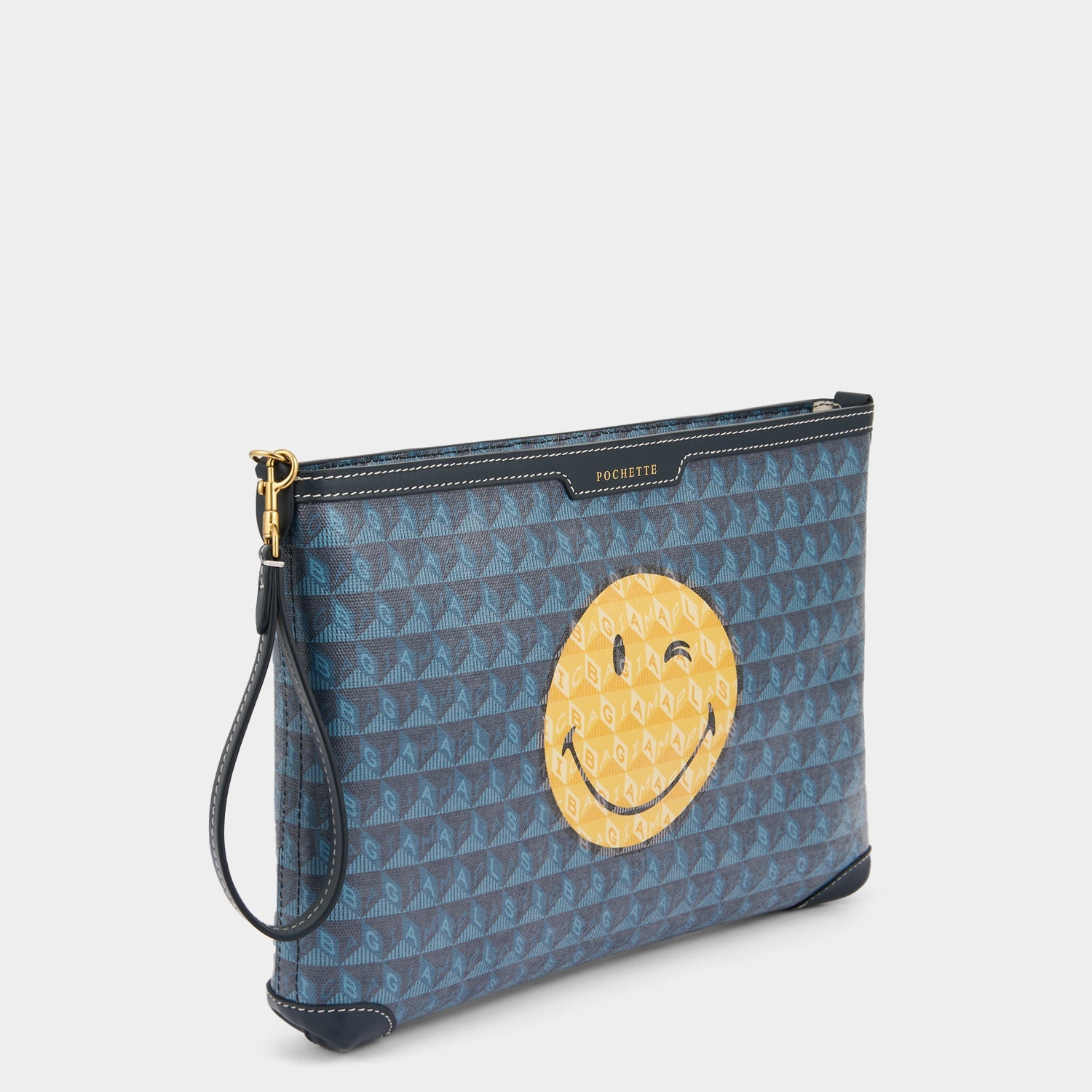 I am a Plastic Bag Wink Pochette -

          
            Recycled Canvas in Marine -
          

          Anya Hindmarch EU
