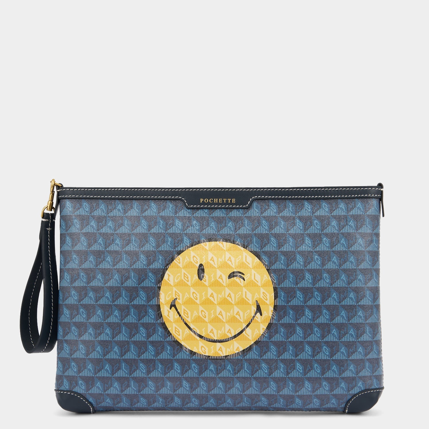 I am a Plastic Bag Wink Pochette -

          
            Recycled Canvas in Marine -
          

          Anya Hindmarch EU
