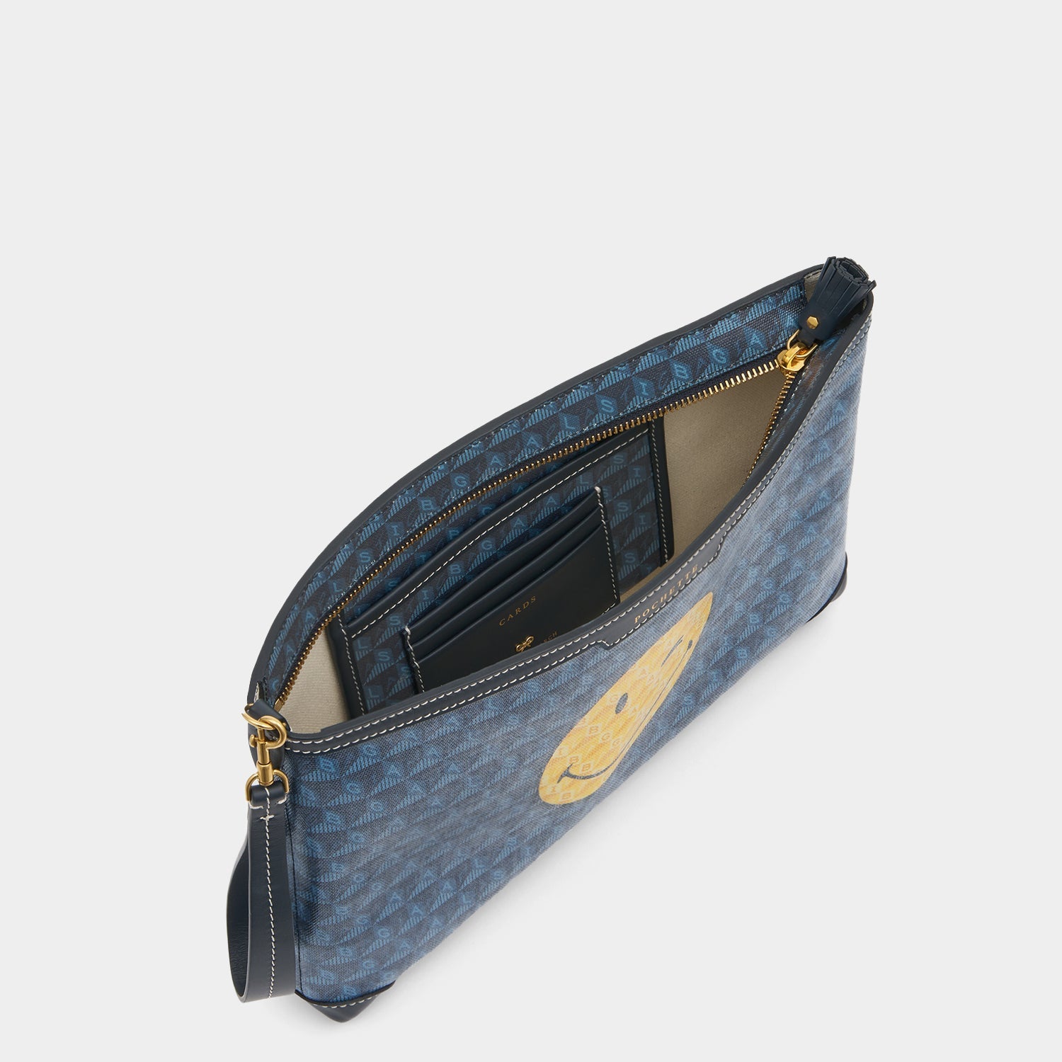 I am a Plastic Bag Wink Pochette -

          
            Recycled Canvas in Marine -
          

          Anya Hindmarch EU
