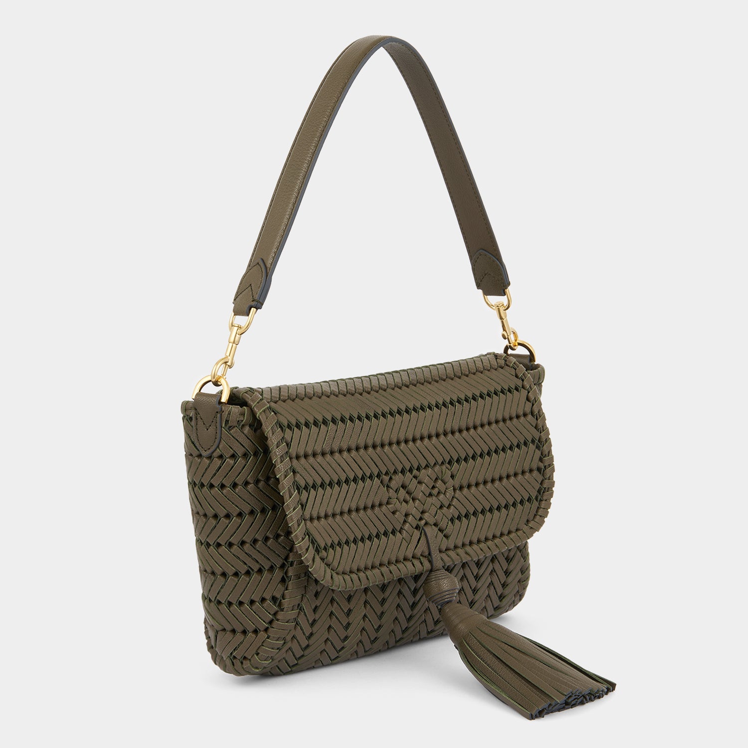 Neeson Tassel Shoulder Bag -

          
            Capra Leather in Khaki -
          

          Anya Hindmarch EU
