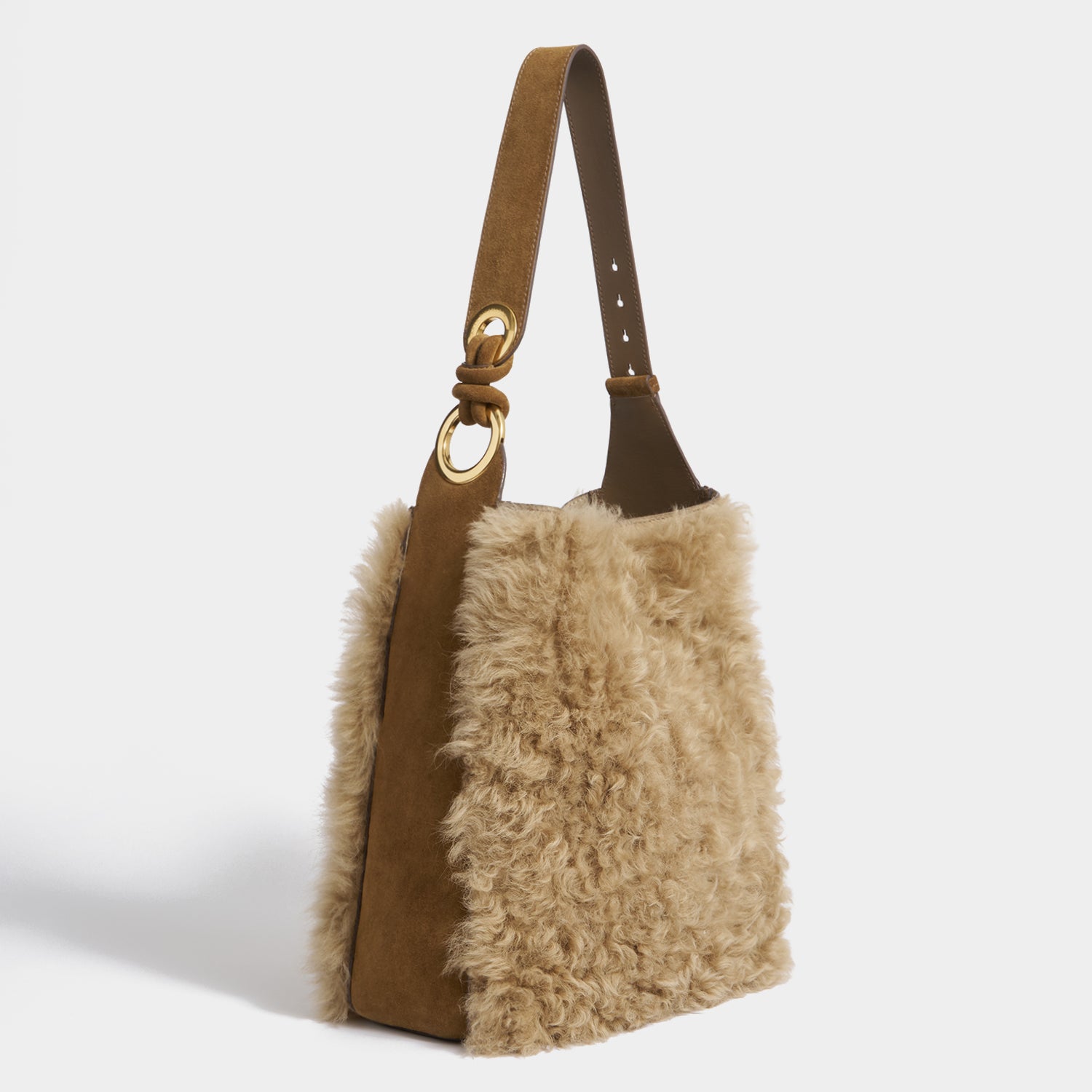 Ringo Shearling Shoulder Bag -

          
            Shearling in Taupe -
          

          Anya Hindmarch EU
