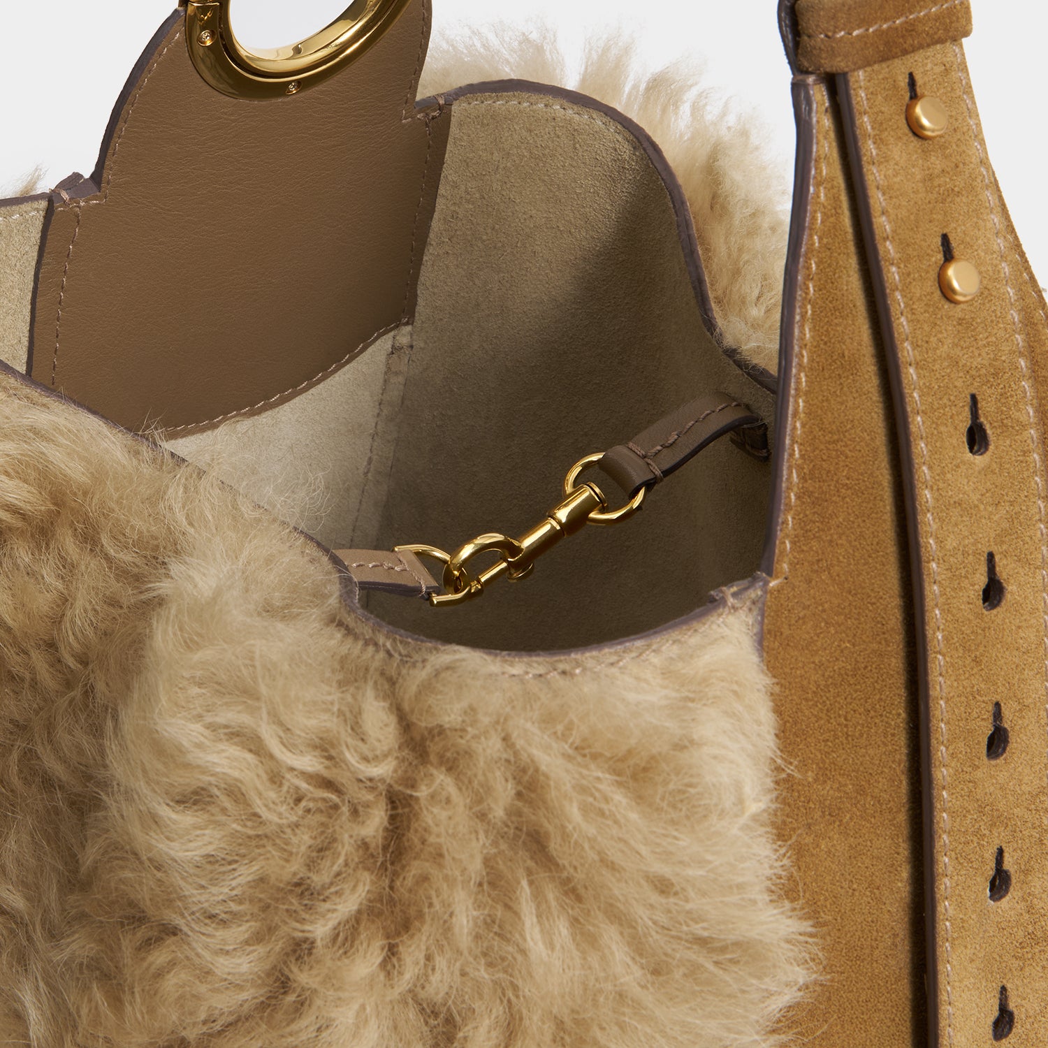 Ringo Shearling Shoulder Bag -

          
            Shearling in Taupe -
          

          Anya Hindmarch EU
